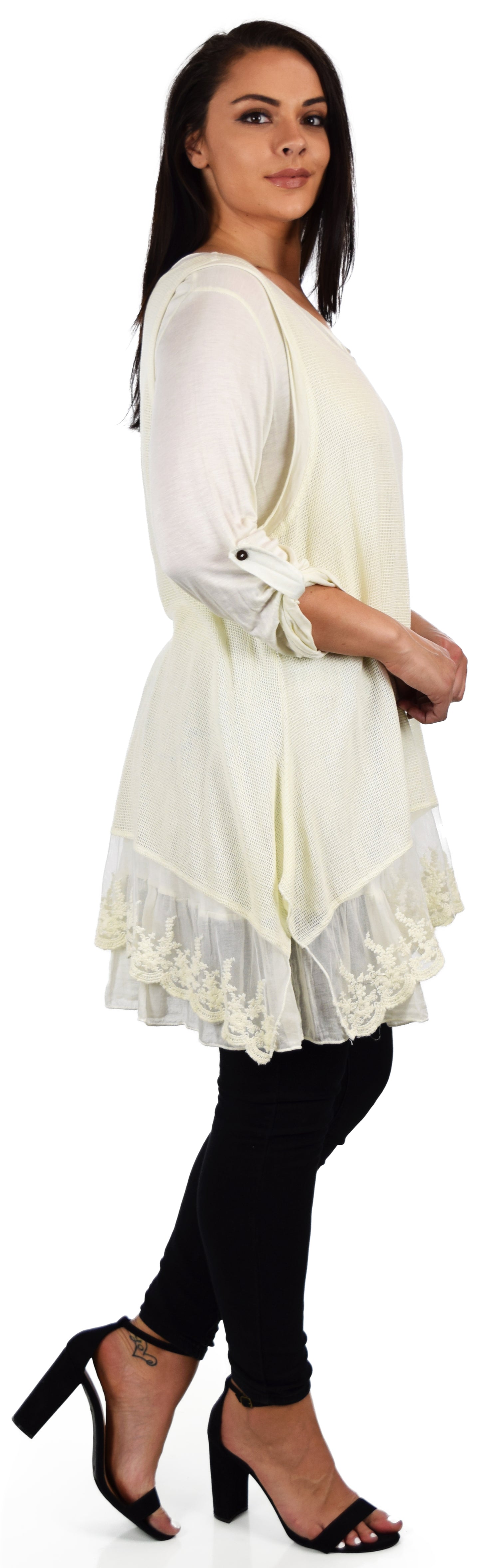 Lace Women Plus Size Tunic, Asymmetrical Lace Tunic, 2 Pc women blouse, Vintage look tunic, Loose fitting Tunic,