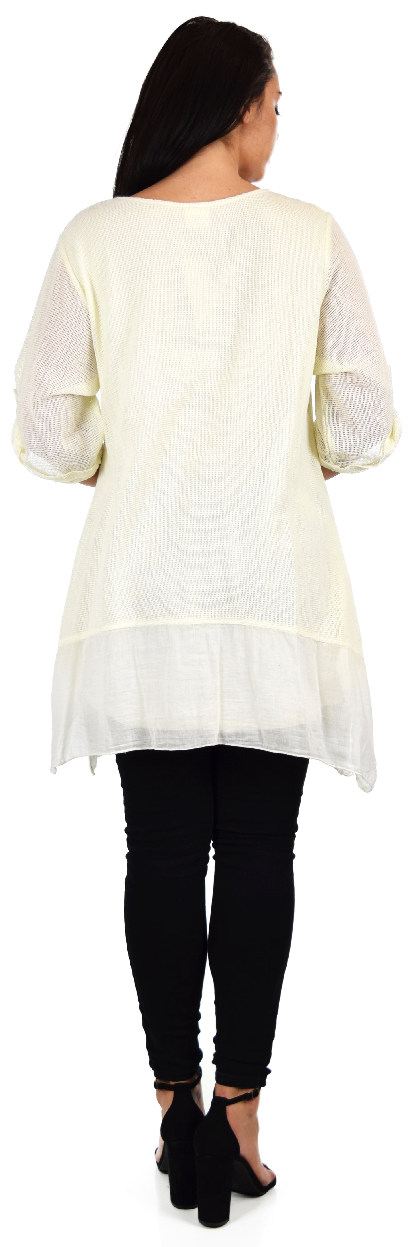 Zopali Women's Plus Size Netted Embroidered Lace Blouse Top w/Roll up Sleeves