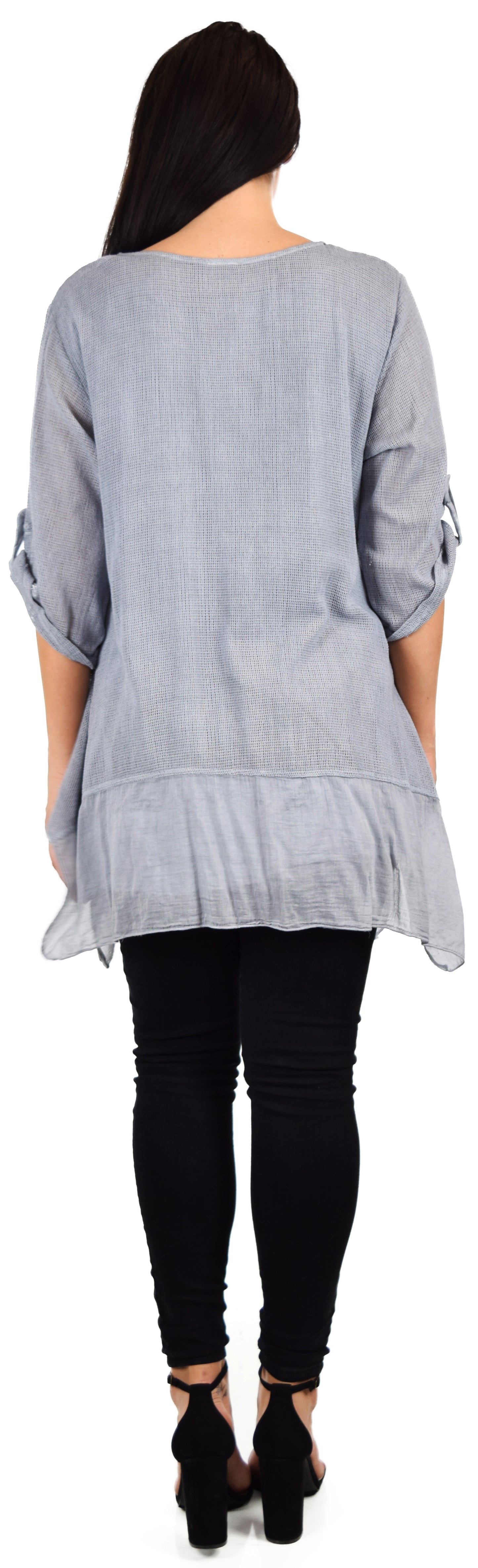 Zopali Women's Plus Size Netted Embroidered Lace Blouse Top w/Roll up Sleeves