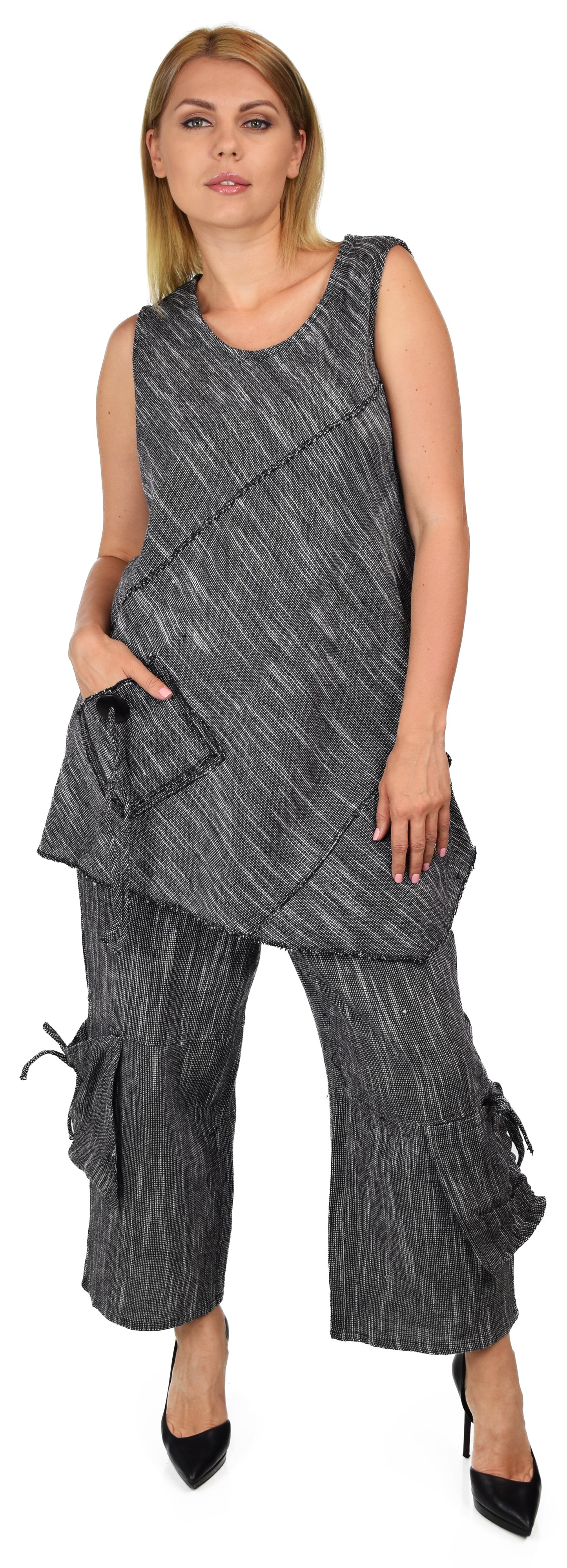 Organic hand spun cotton 2 piece pant set, crop pant set, Sleeveless tunic PANT set, Artsy pant set, Summer pant set SIZE M to 2XL
