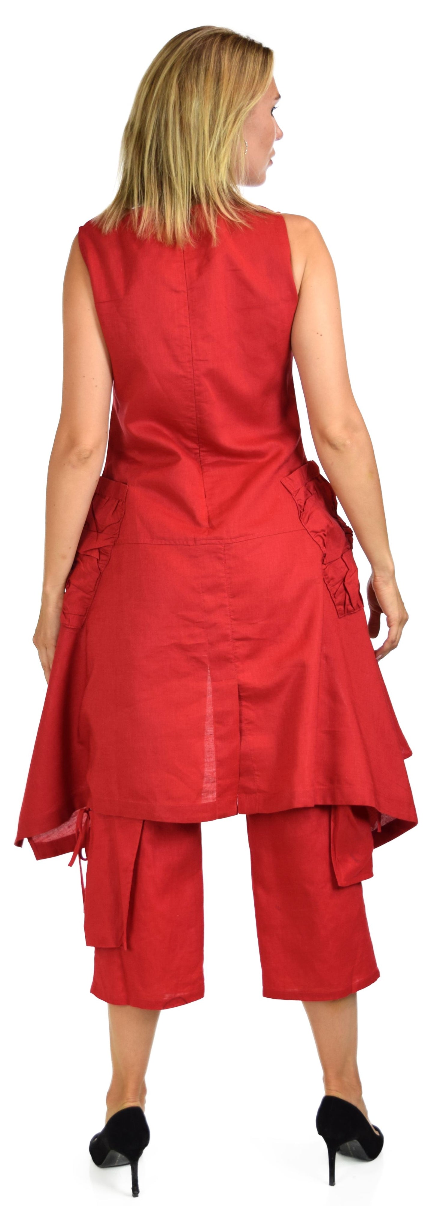Women's 2 Piece Linen Summer Pants and Sleeveless Top Set, Regular and Plus Sizes