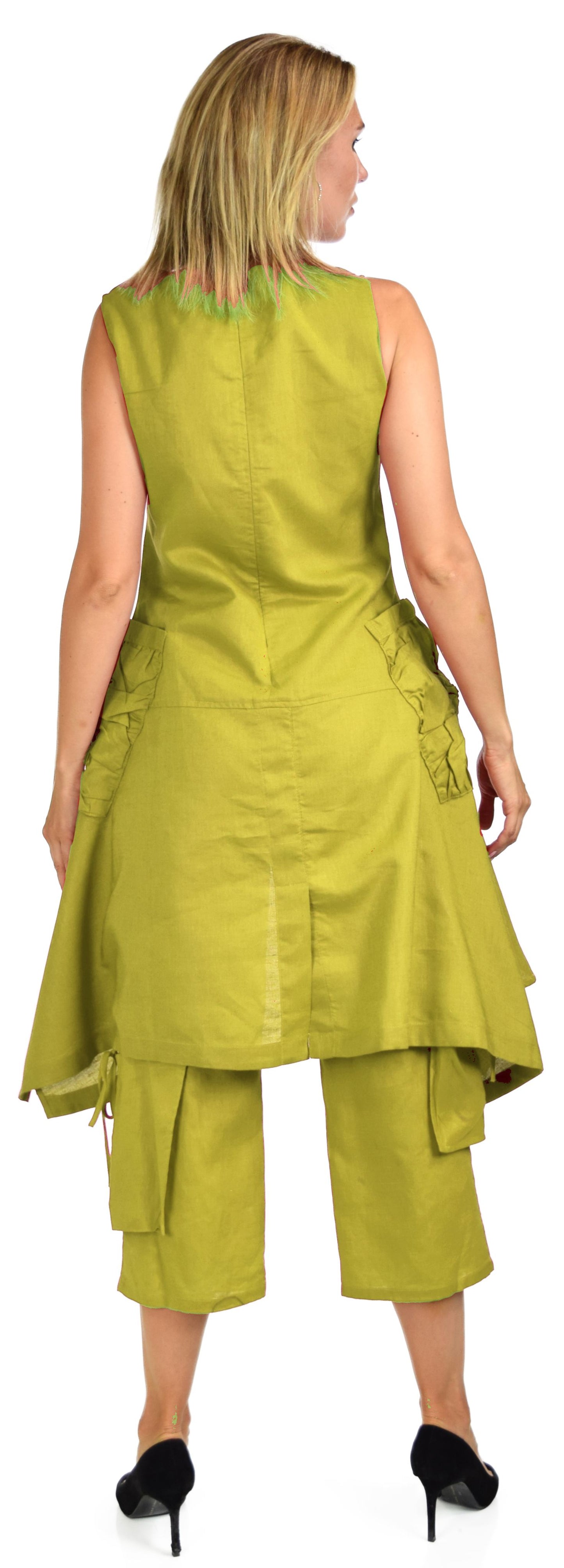 Women's 2 Piece Linen Summer Pants and Sleeveless Top Set, Regular and Plus Sizes