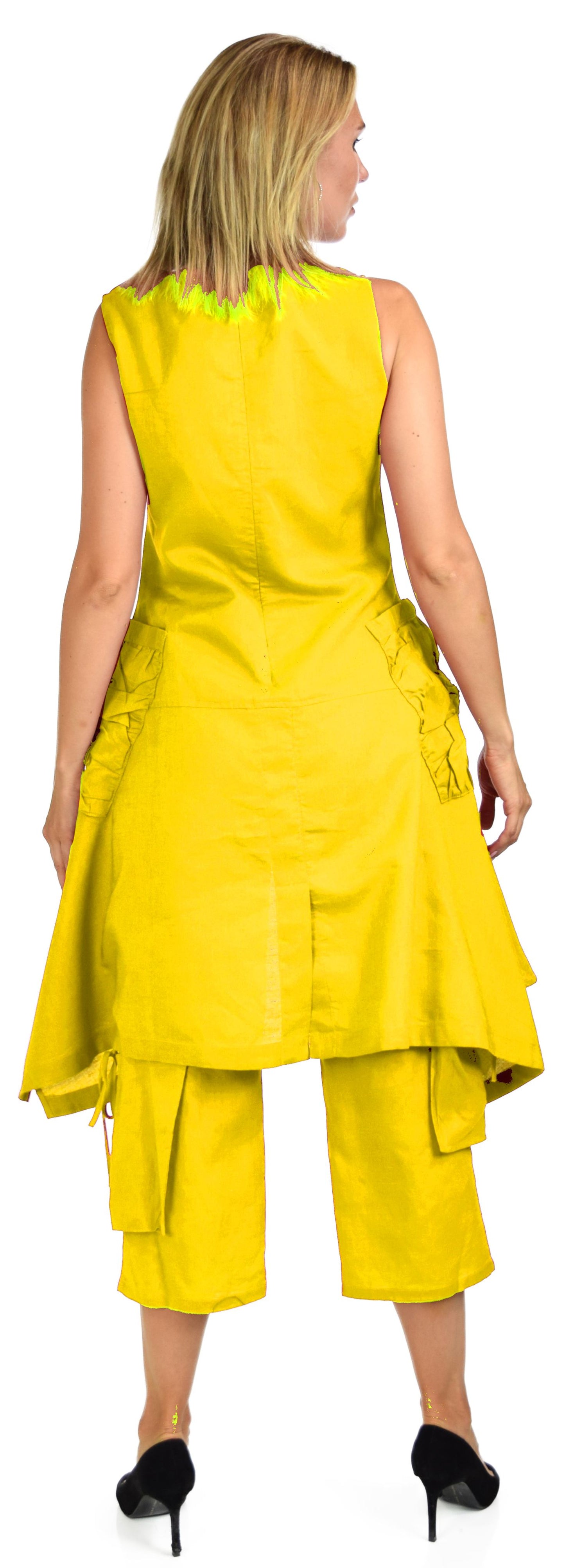 Women's 2 Piece Linen Summer Pants and Sleeveless Top Set, Regular and Plus Sizes