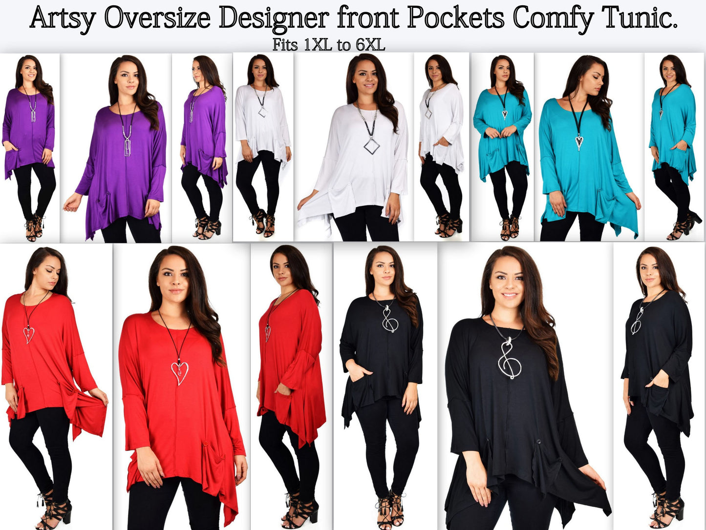 Stylish & Comfortable Tunic, Front Pockets Tunic, Full Figure Wear,Plus Size Tunic,  Lagen Look Tunic Top.