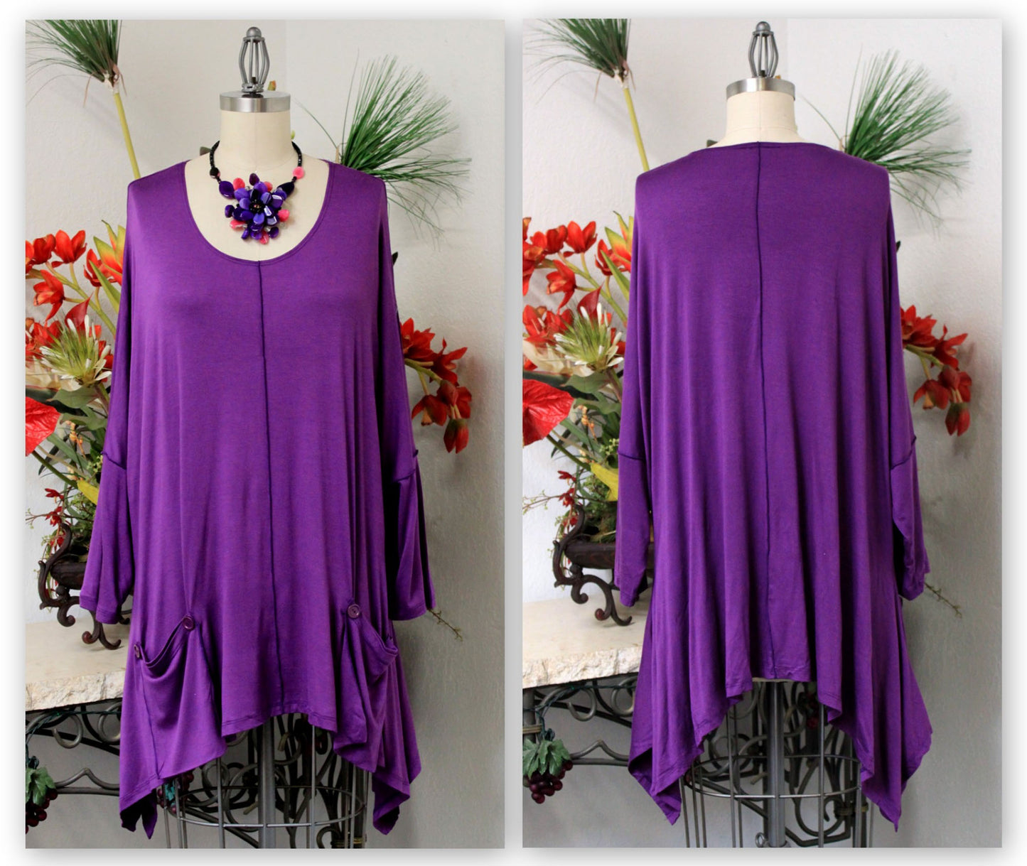 Stylish & Comfortable Tunic, Front Pockets Tunic, Full Figure Wear,Plus Size Tunic,  Lagen Look Tunic Top.