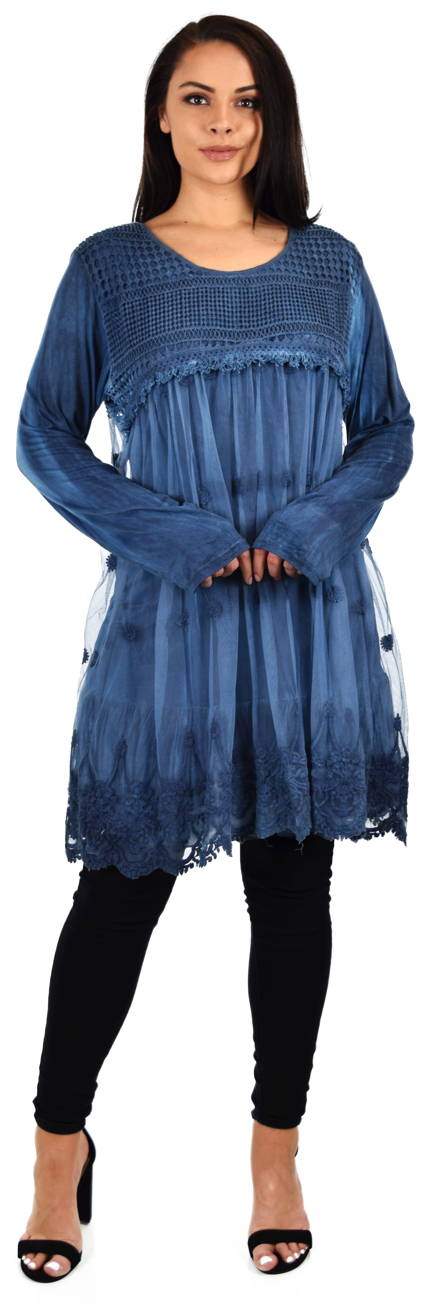 Zopali Women's Netted Embroidered Vintage Women Lace Tunic Blouse Top