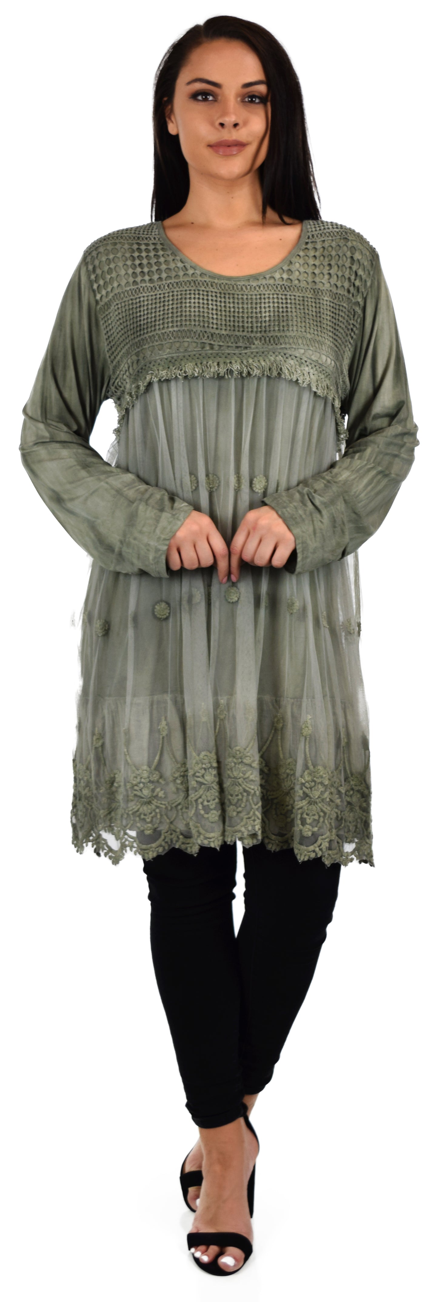 Zopali Women's Netted Embroidered Vintage Women Lace Tunic Blouse Top
