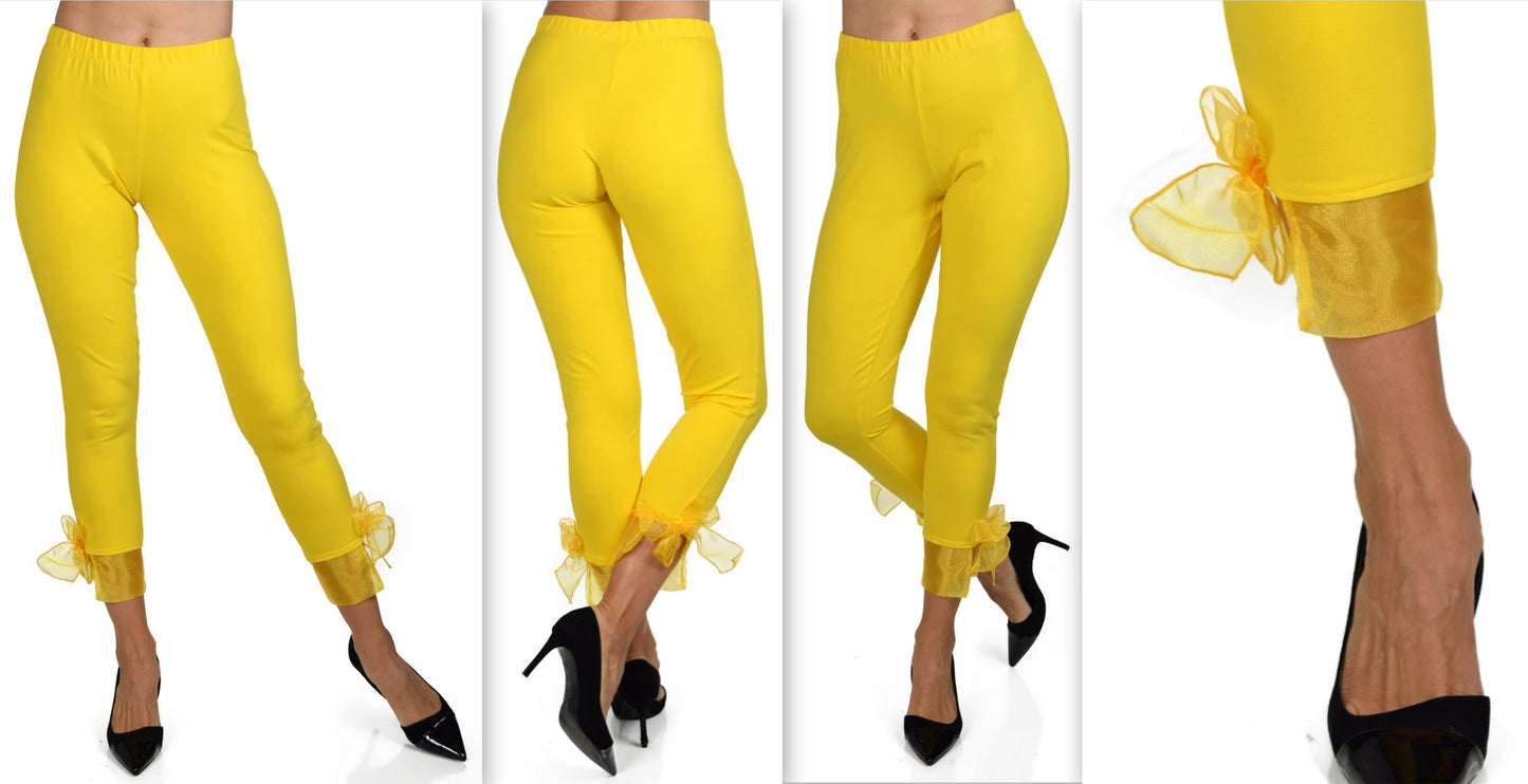 Designer Leggings,Cropped leggings, Bow Leggings, Yoga Leggings, Workout Leggings, Womens Leggings,Organza bow tie,Party Leggings