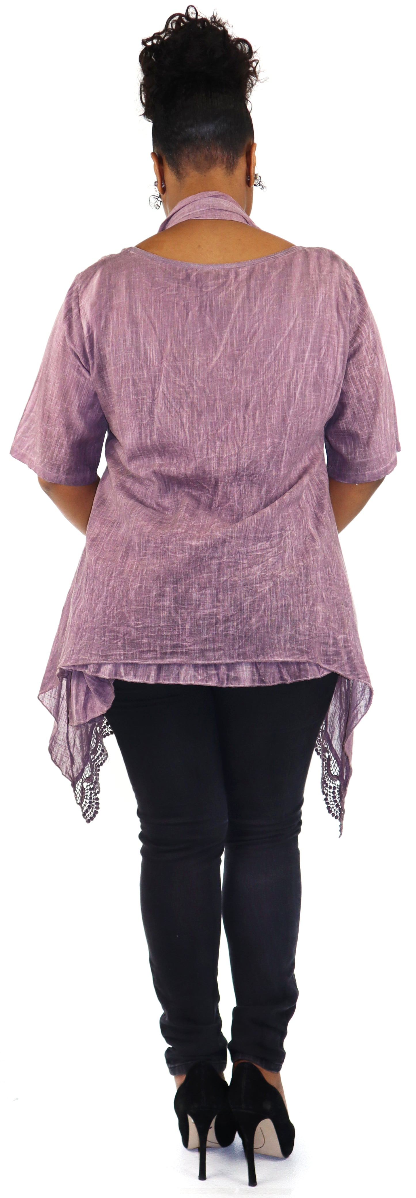 Women Plus Size Asymmetrical Tunic, Lace Tunic Blouse Top Set with Scarf, 3 pc tunic set, Plus size tunic set, L, XL, 1XL