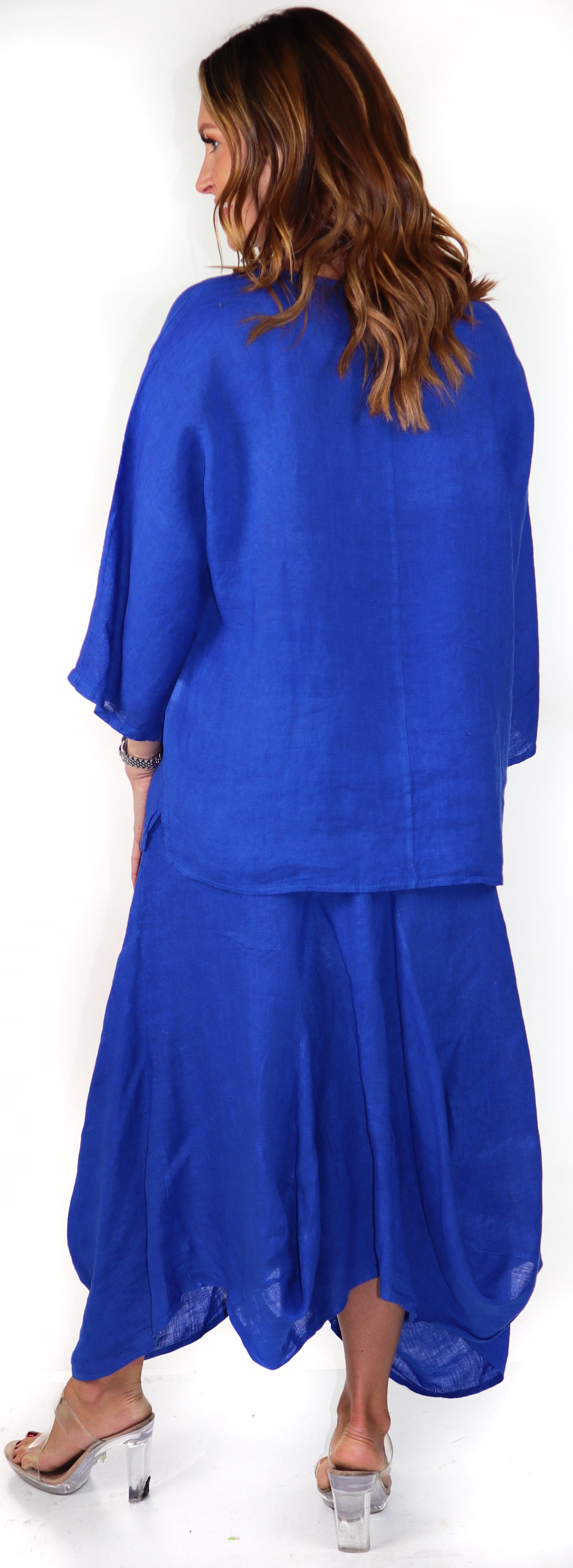 Linen Boho Breathable 2 Piece Pure Washed European Skirt and Top Set, Made in Italy Active