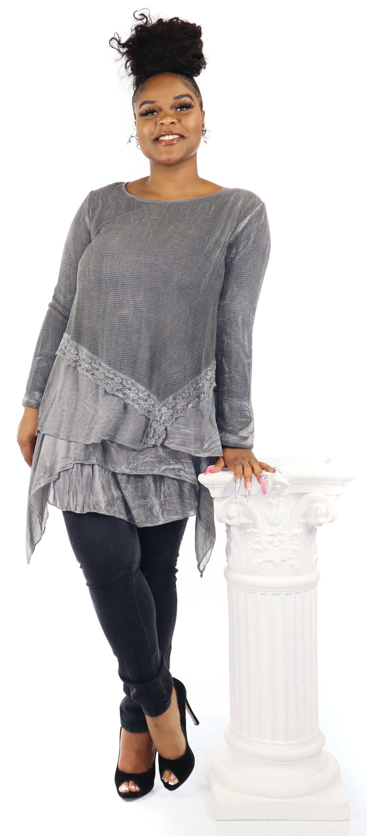 Plus size lace tunic, Women lace tunic,  Women Plus Size Loose Fitting Lace Embroidered Tunic Blouse Top