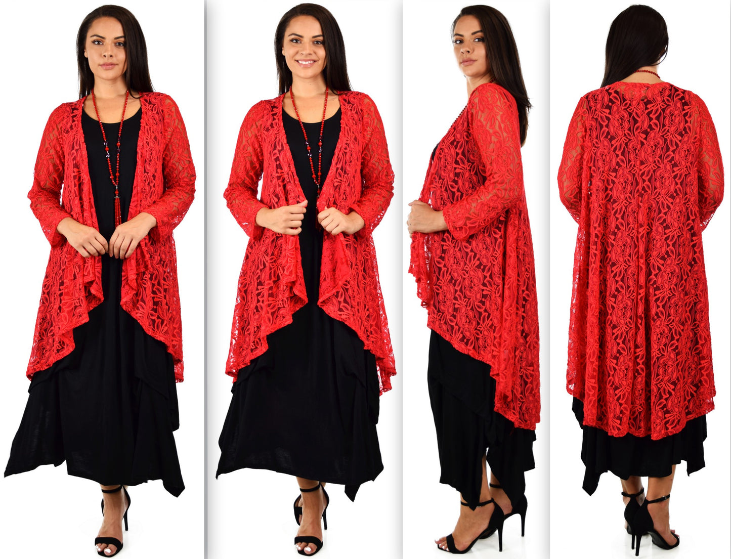 Dare2bStylish Women Plus Size High Low Open Front Lace Duster Cardigan Jacket