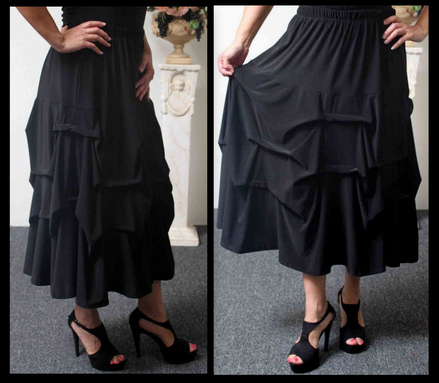 Arsty Skirt MIDI SKIRT,  Designer Lagenlook Skirt, Plus size skirt ,  Gathered skirt ,  Front and back ticjed skirt, Midi Skirt, Addition to our Travel Line with side pockets