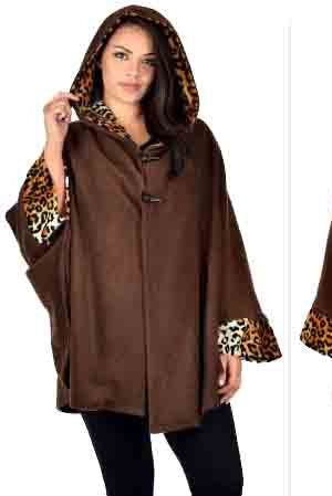 Made In USA, Versatile Hooded Poncho, Travelers Poncho, Fleece Hooded Cape,Plus size Poncho in warm and cozy Fleece fabric Animal print Details
