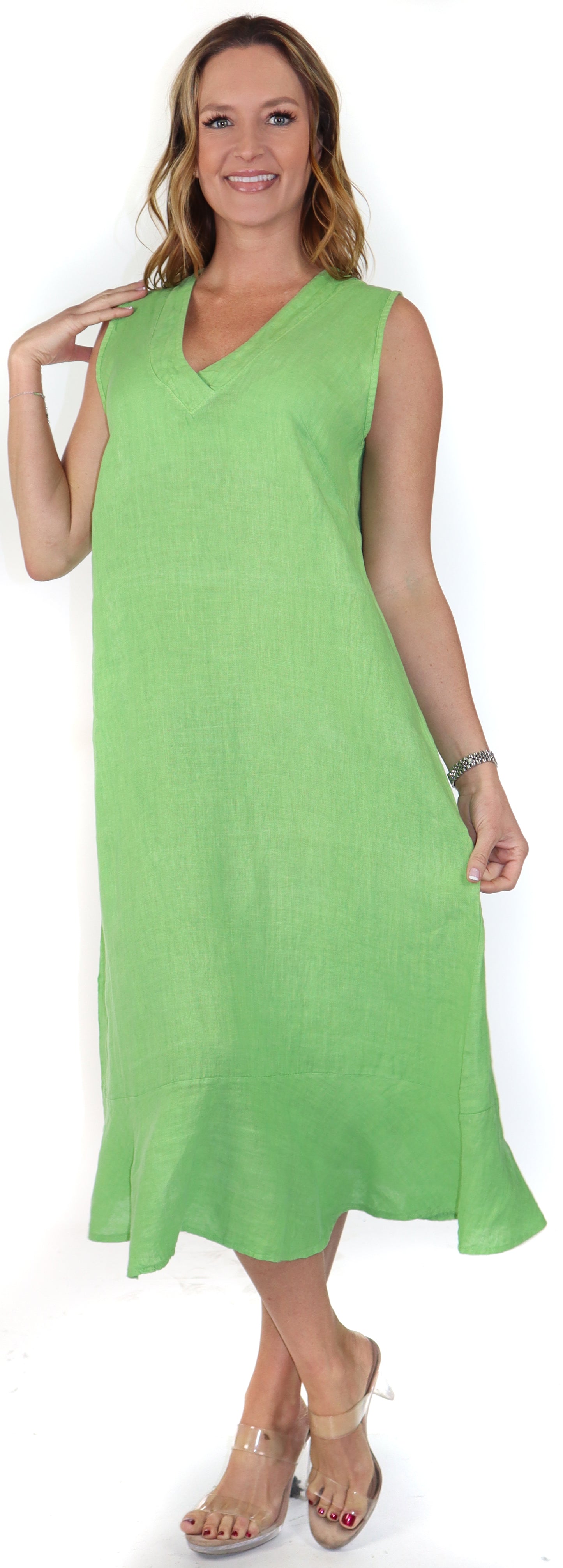 100% Linen Bohemian Sleeveless Boho Sun Dress, Made in Italy