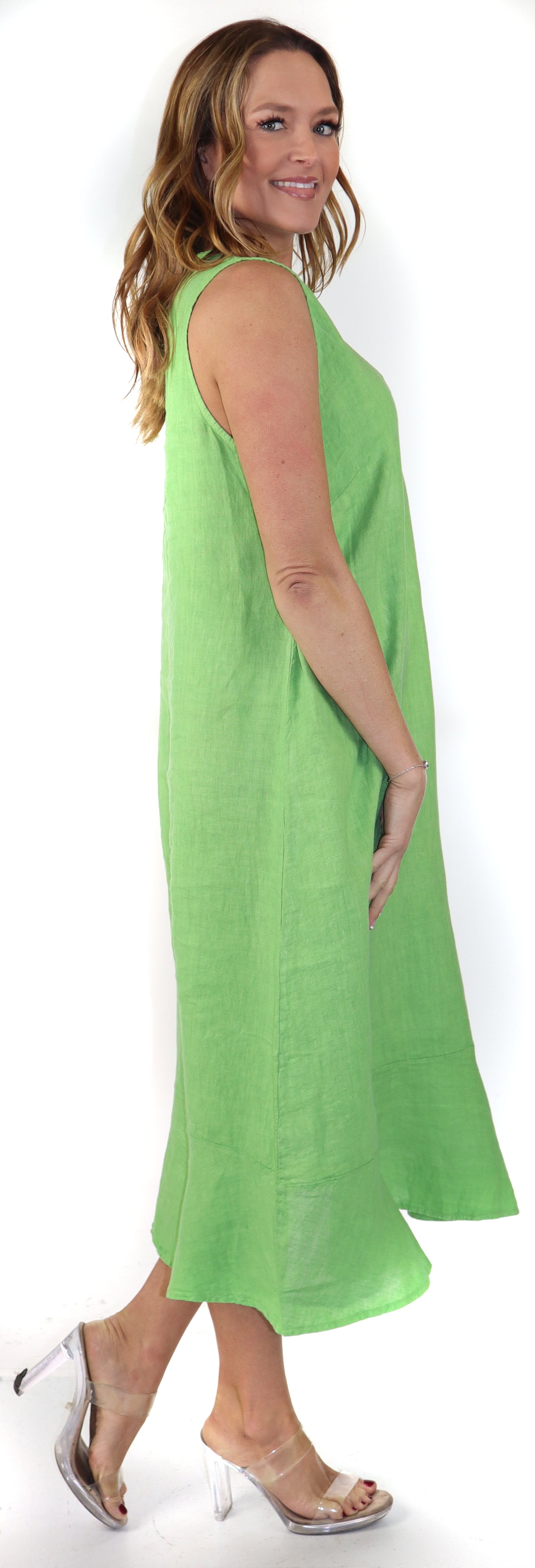 100% Linen Bohemian Sleeveless Boho Sun Dress, Made in Italy