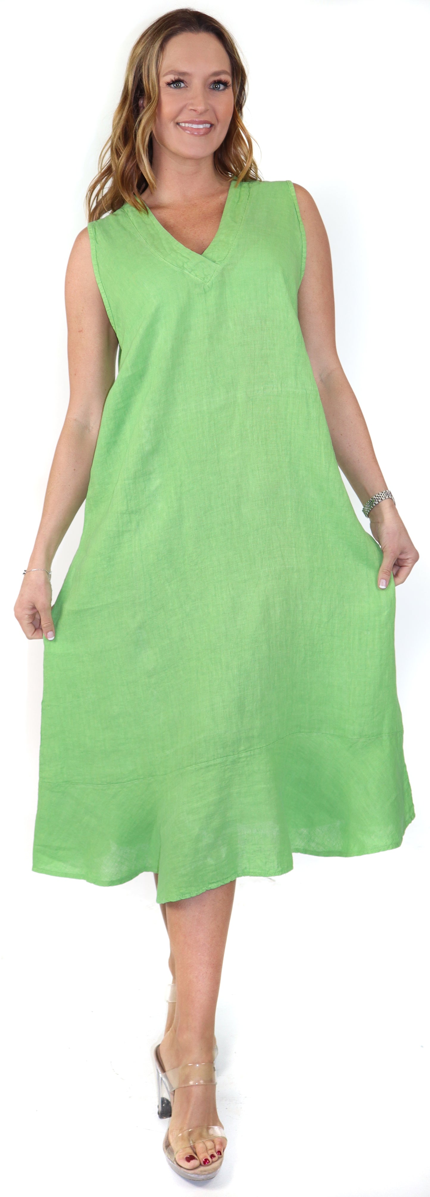 100% Linen Bohemian Sleeveless Boho Sun Dress, Made in Italy