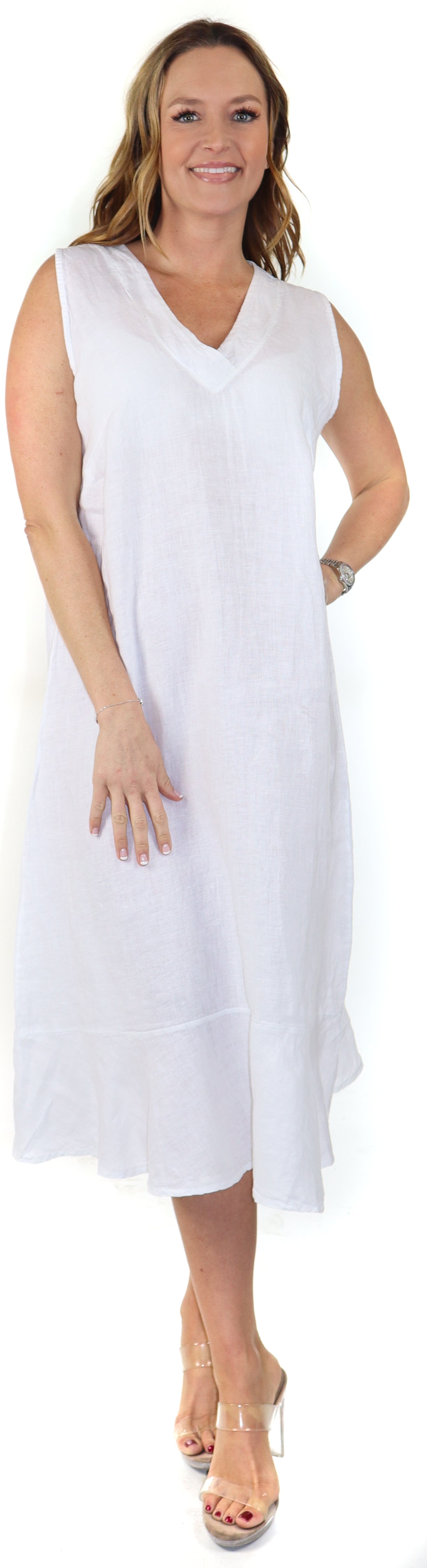 100% Linen Bohemian Sleeveless Boho Sun Dress, Made in Italy