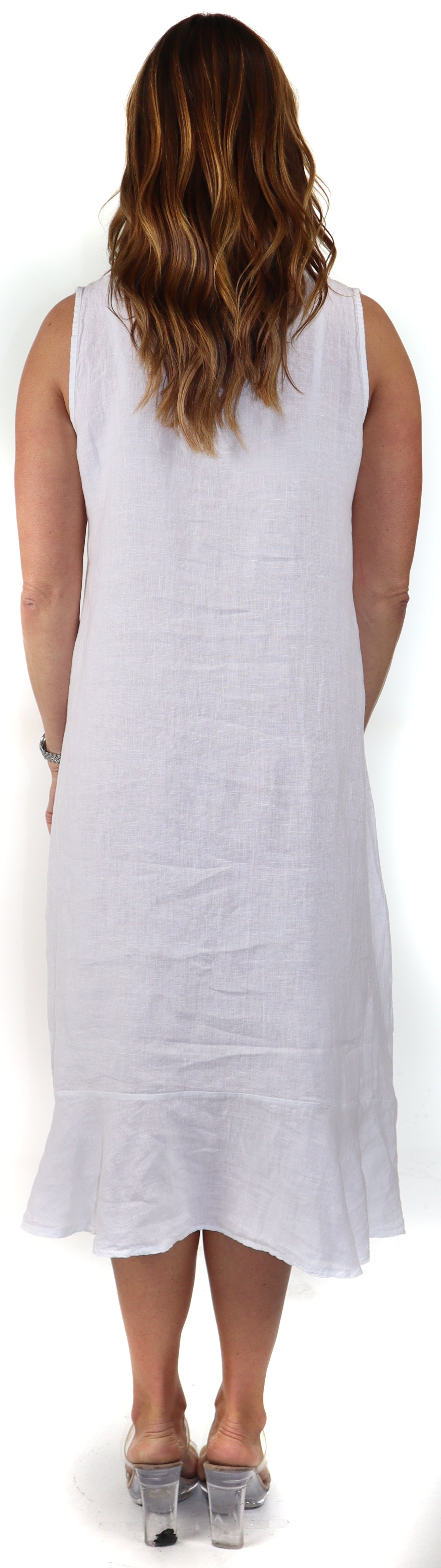 100% Linen Bohemian Sleeveless Boho Sun Dress, Made in Italy