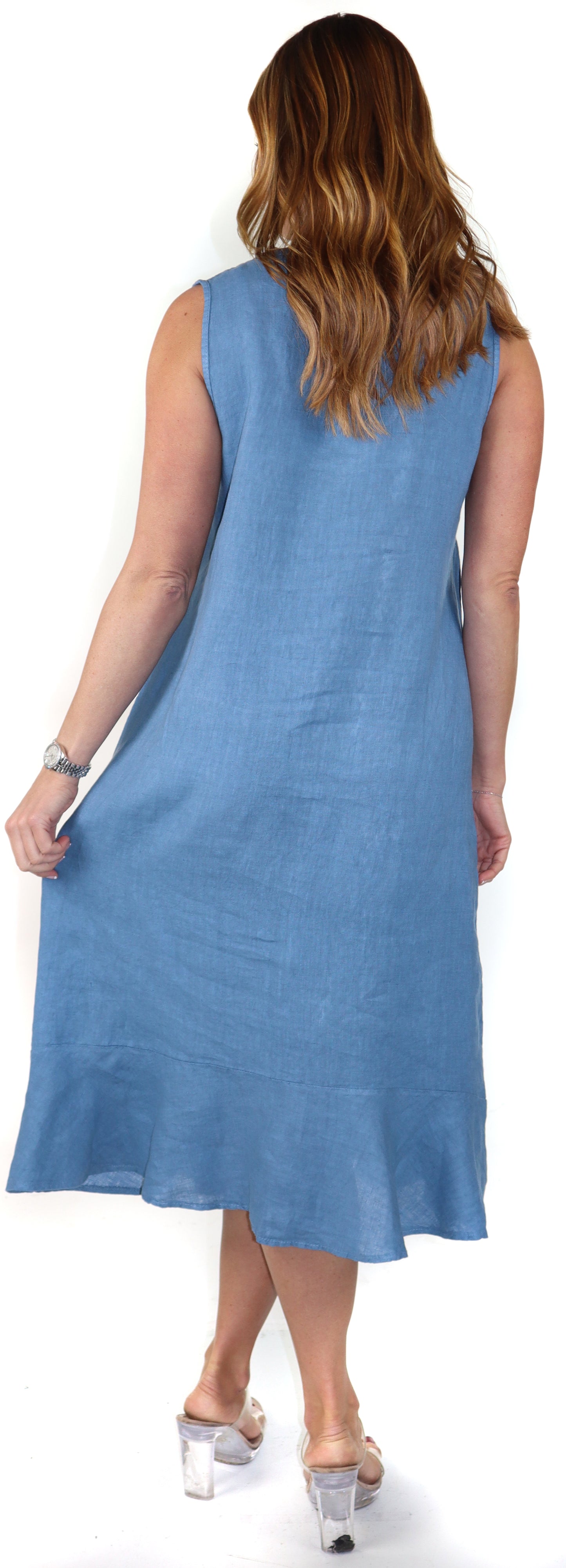 100% Linen Bohemian Sleeveless Boho Sun Dress, Made in Italy