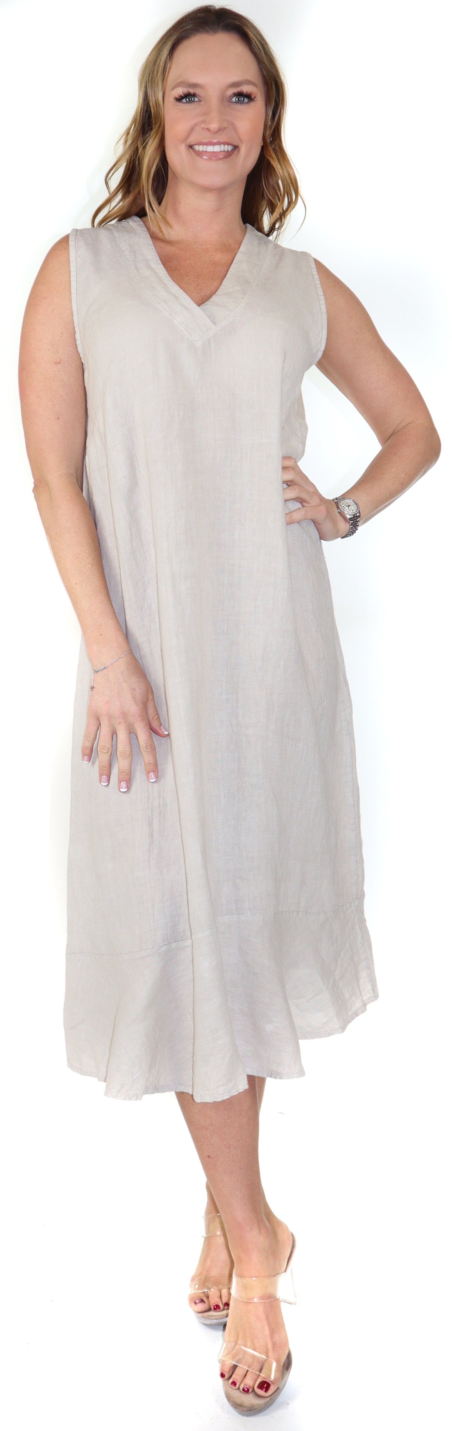 100% Linen Bohemian Sleeveless Boho Sun Dress, Made in Italy