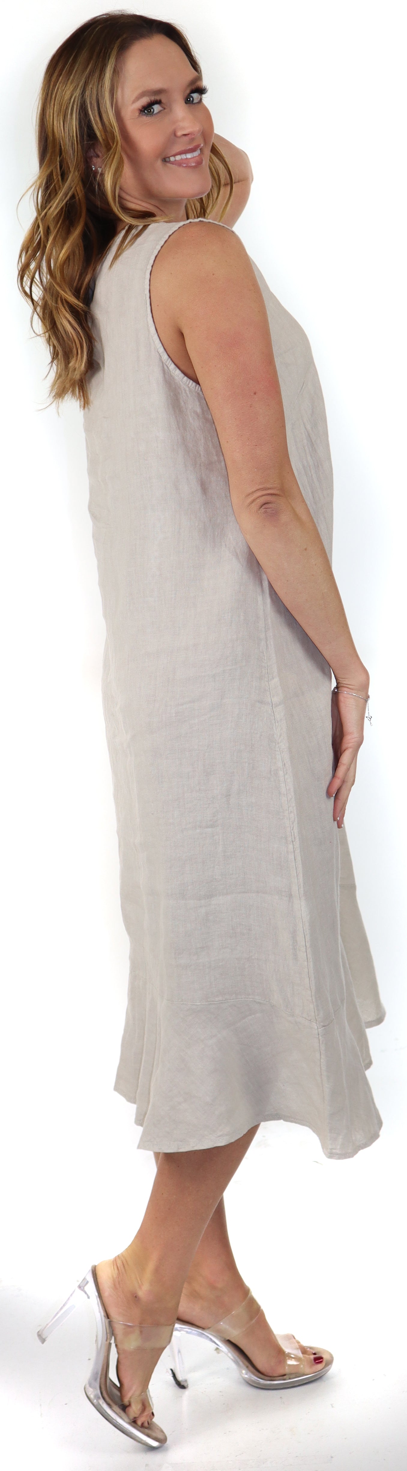 100% Linen Bohemian Sleeveless Boho Sun Dress, Made in Italy