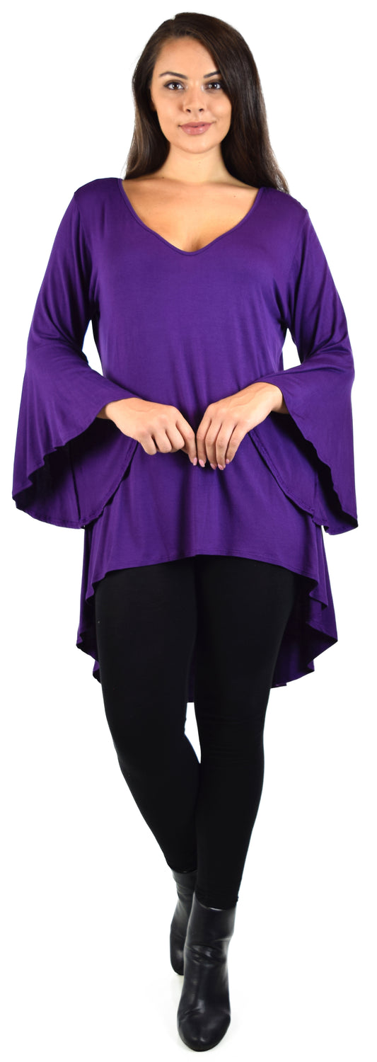 Women Plus Size High Low Bell Sleeve Gothic Blouse Tunic Top