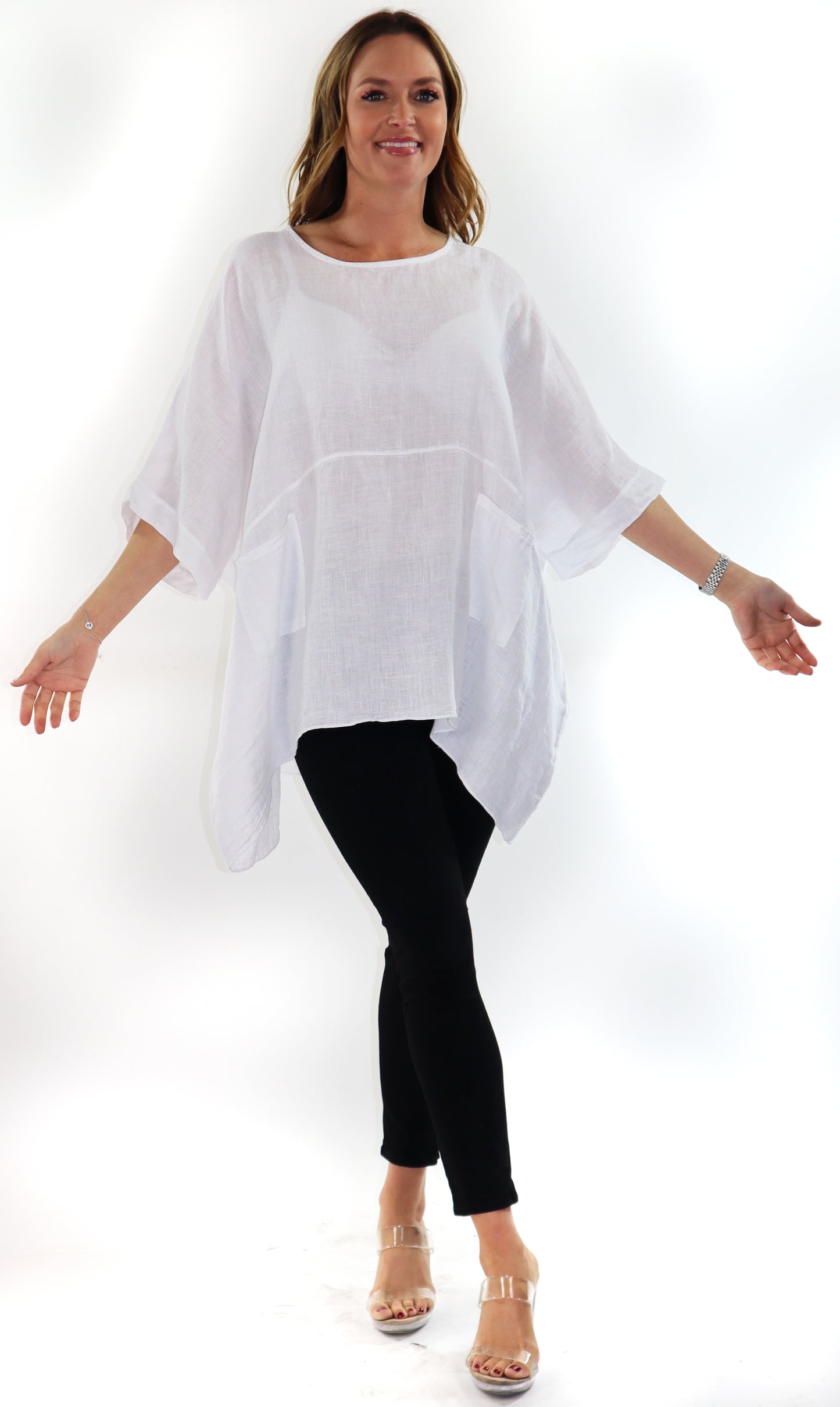 Women's Bohemian Boxy Poncho Style Tunic, Made in Italy,  One Size Fits All, Made in Italy
