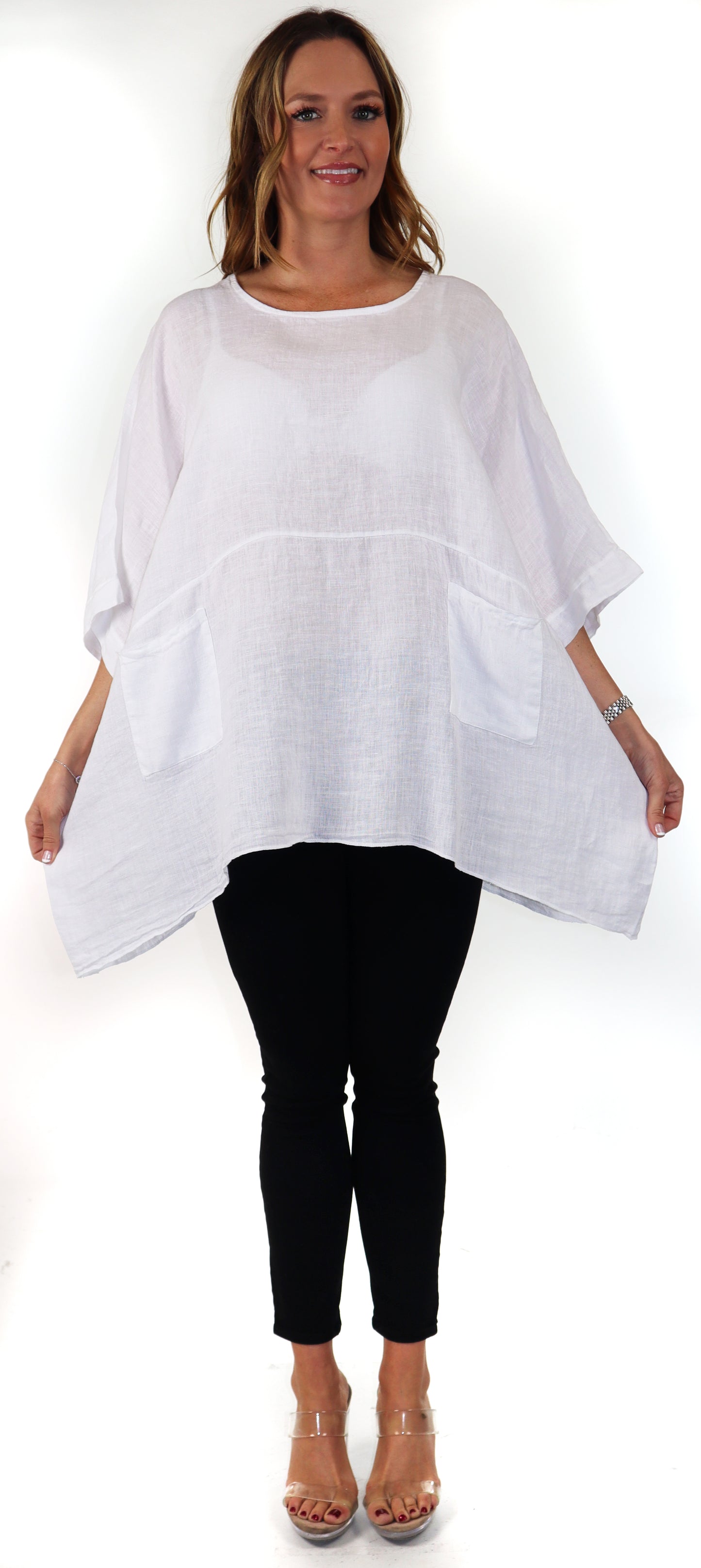Women's Bohemian Boxy Poncho Style Tunic, Made in Italy,  One Size Fits All, Made in Italy