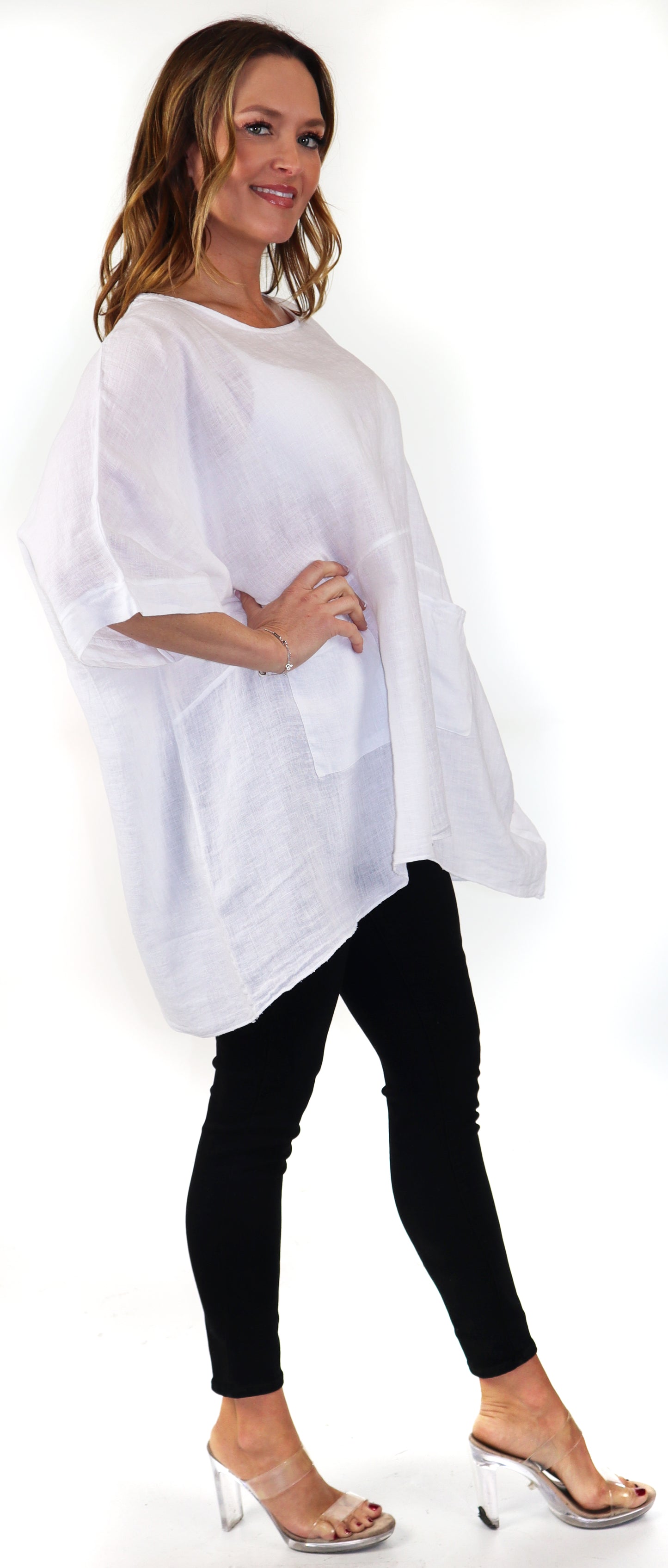 Women's Bohemian Boxy Poncho Style Tunic, Made in Italy,  One Size Fits All, Made in Italy