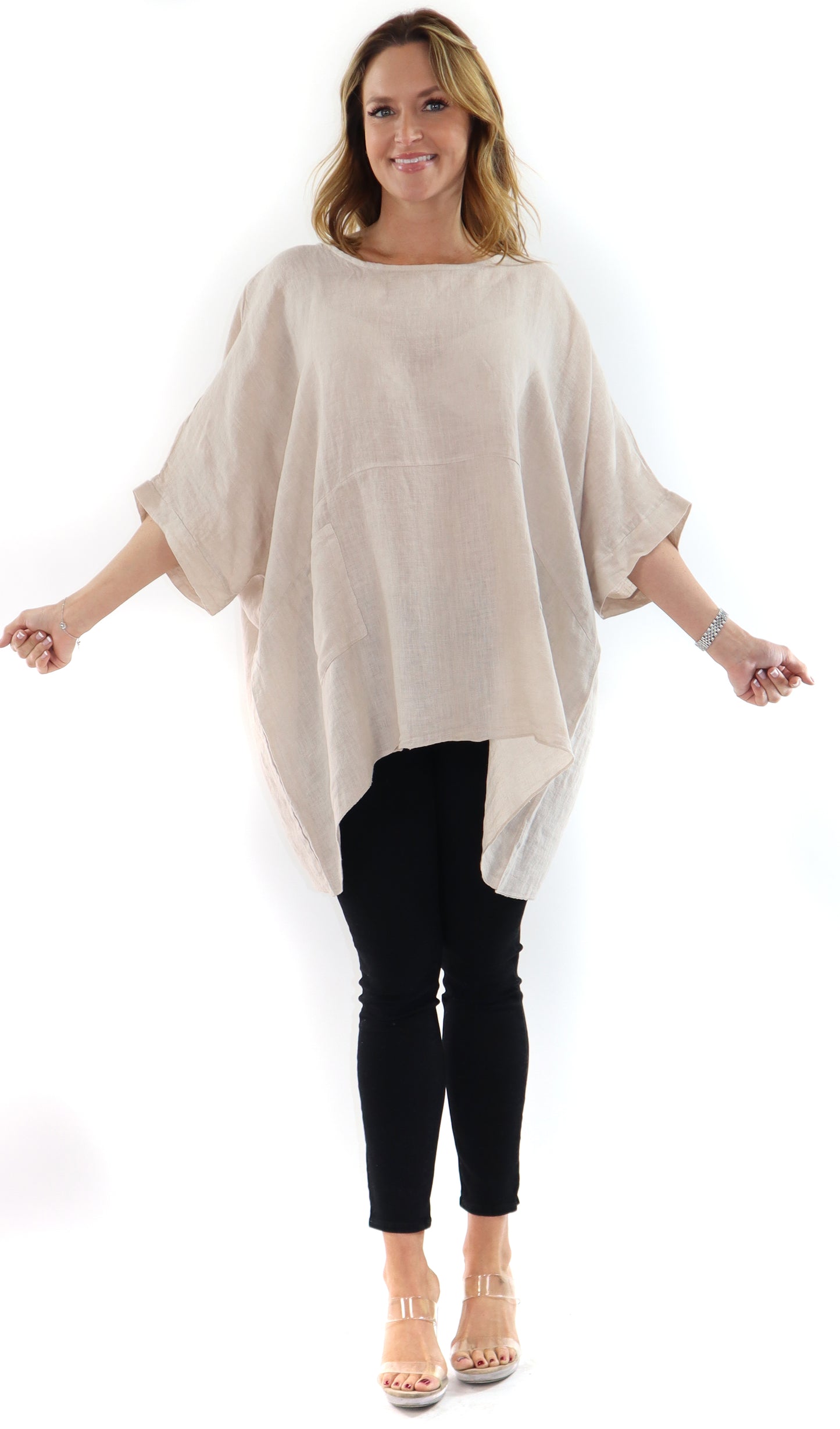 Women's Bohemian Boxy Poncho Style Tunic, Made in Italy,  One Size Fits All, Made in Italy