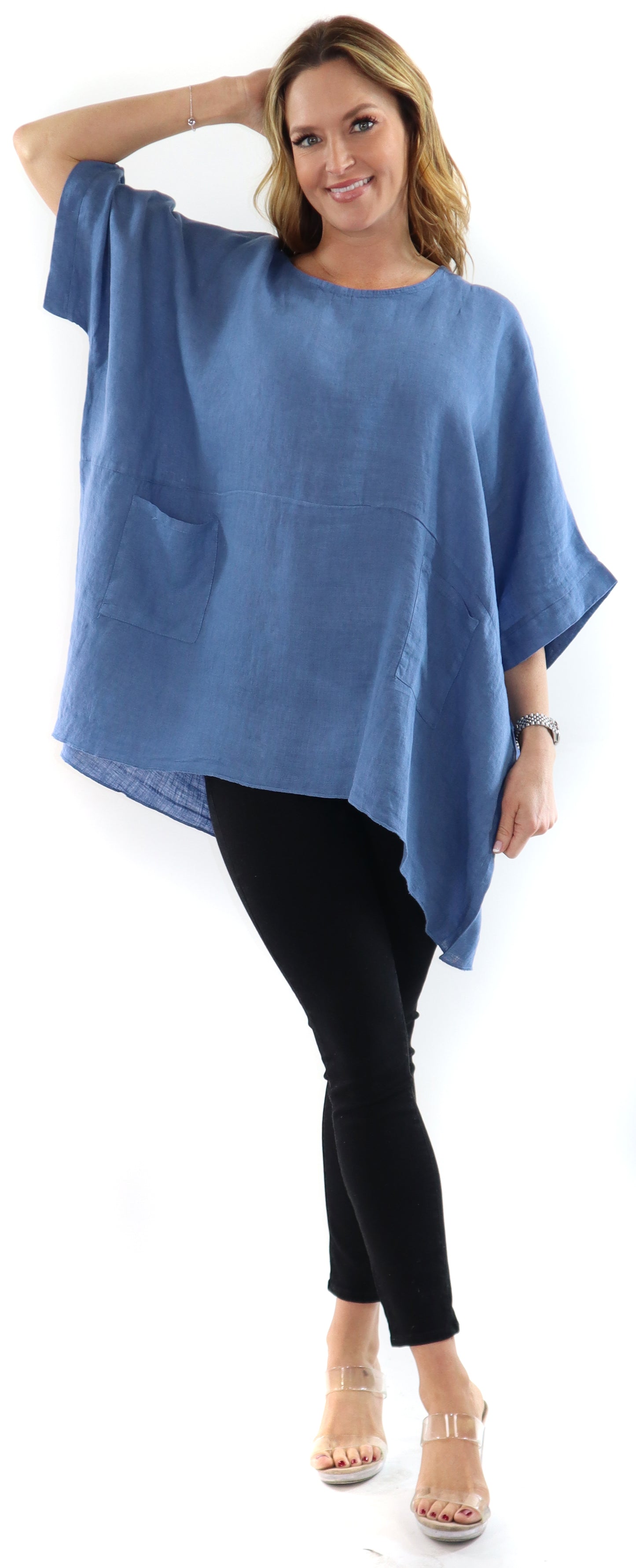 Women's Bohemian Boxy Poncho Style Tunic, Made in Italy,  One Size Fits All, Made in Italy