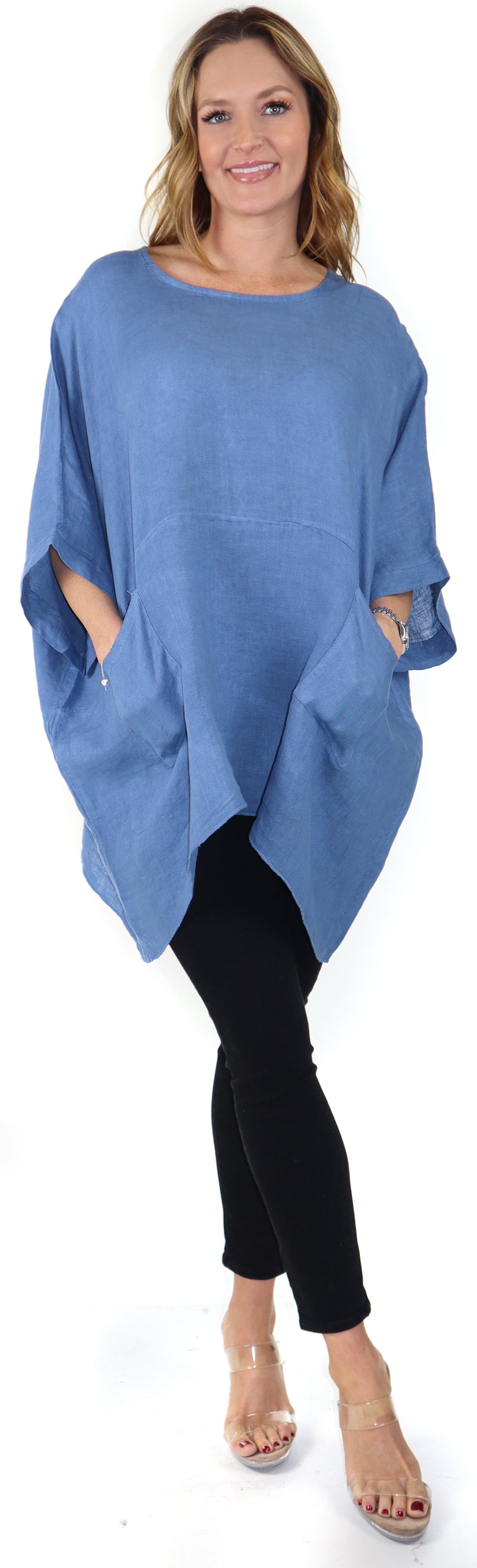 Women's Bohemian Boxy Poncho Style Tunic, Made in Italy,  One Size Fits All, Made in Italy