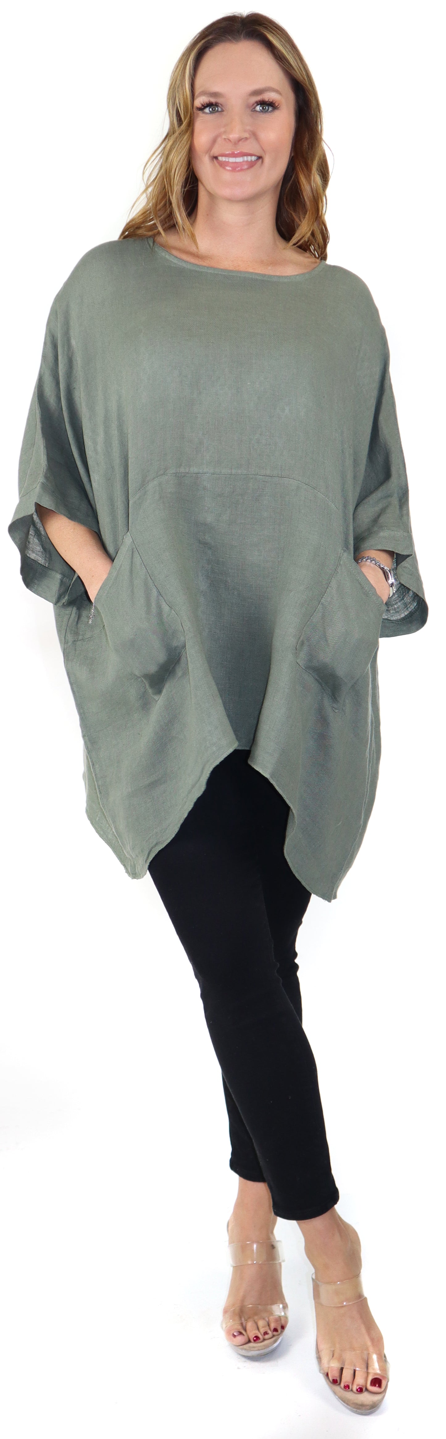 Women's Bohemian Boxy Poncho Style Tunic, Made in Italy,  One Size Fits All, Made in Italy