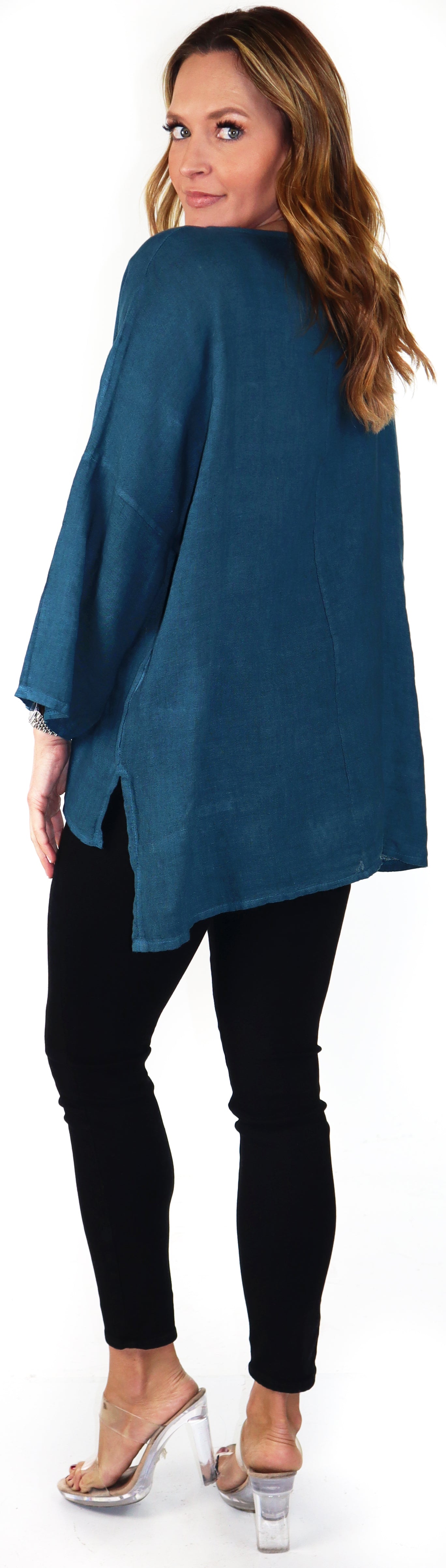 Loose Fit Oversized Tunic Blouse Top, One Size Fits All, 100% Natural Linen