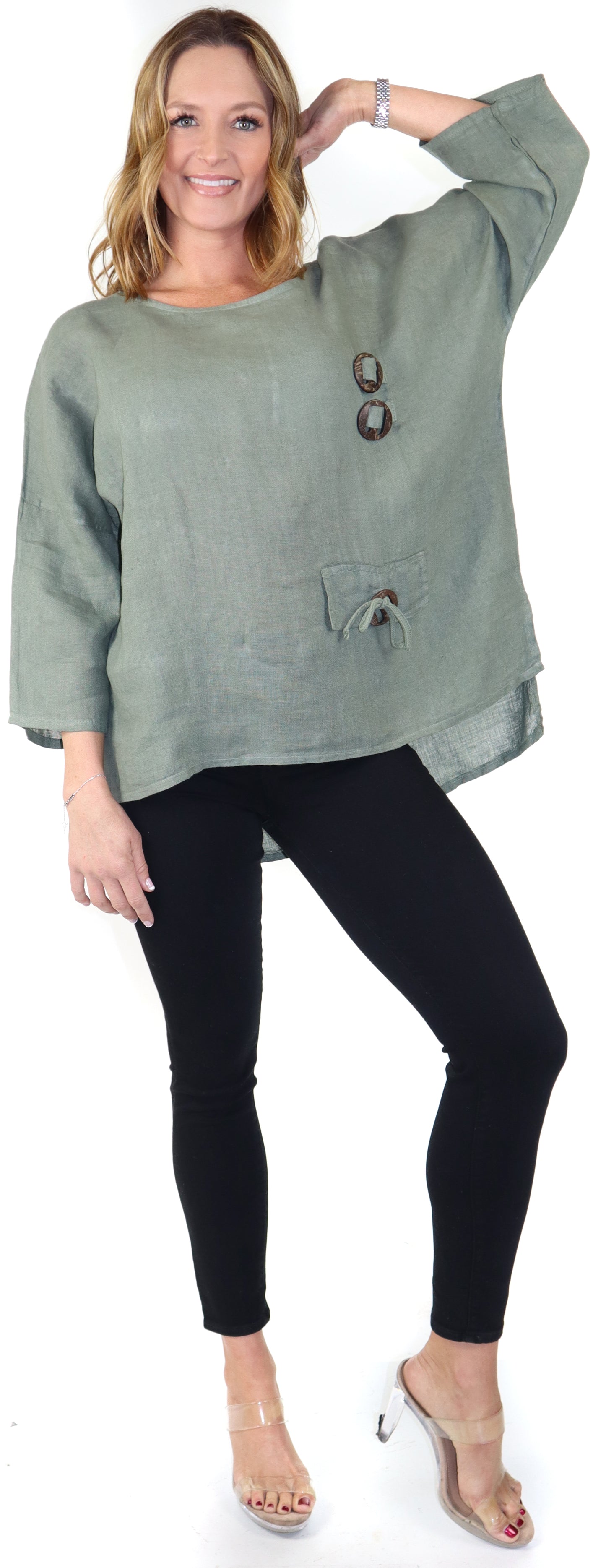 Loose Fit Oversized Tunic Blouse Top, One Size Fits All, 100% Natural Linen