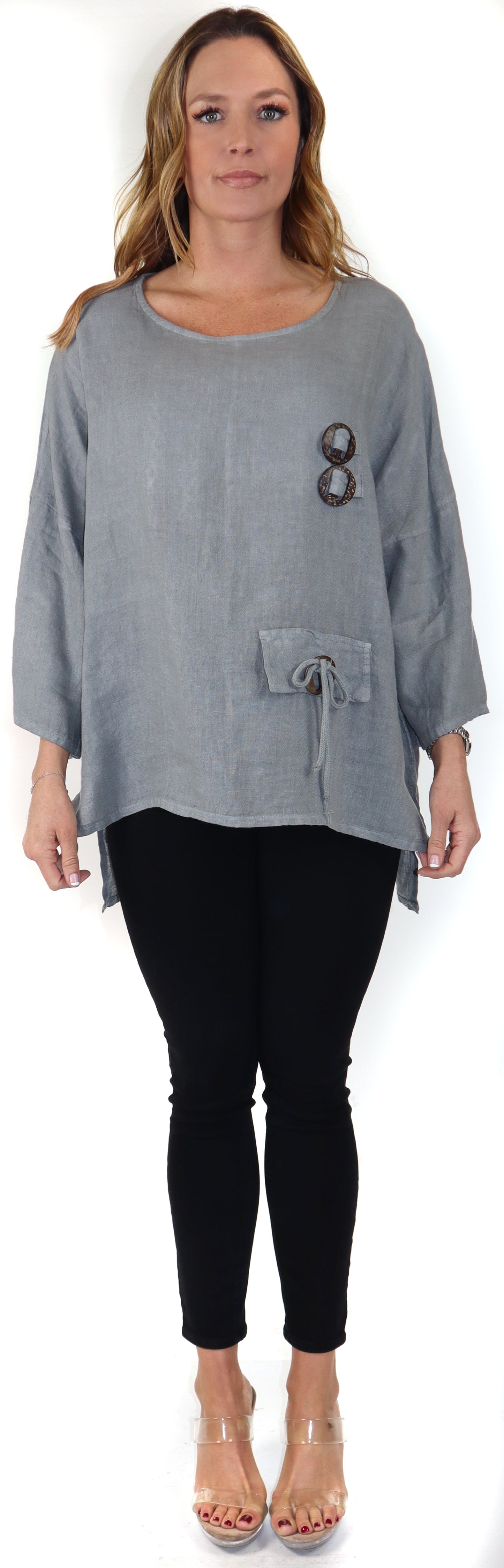 Loose Fit Oversized Tunic Blouse Top, One Size Fits All, 100% Natural Linen
