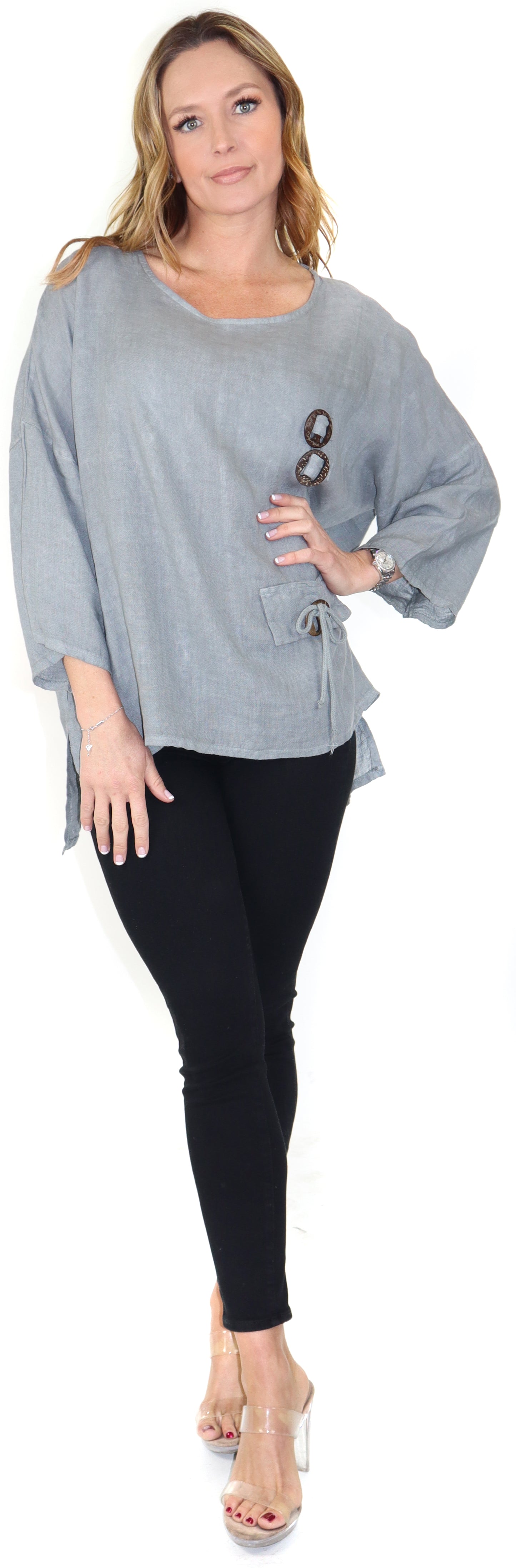 Loose Fit Oversized Tunic Blouse Top, One Size Fits All, 100% Natural Linen
