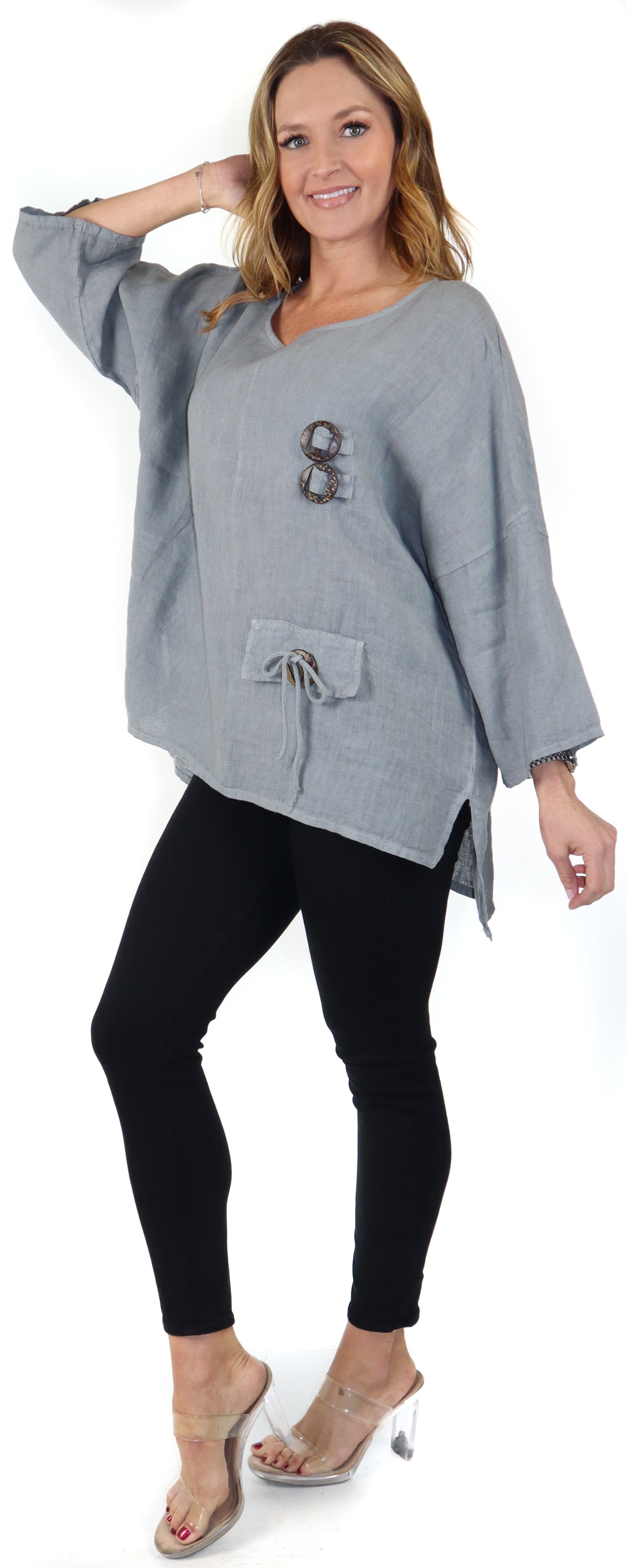 Loose Fit Oversized Tunic Blouse Top, One Size Fits All, 100% Natural Linen