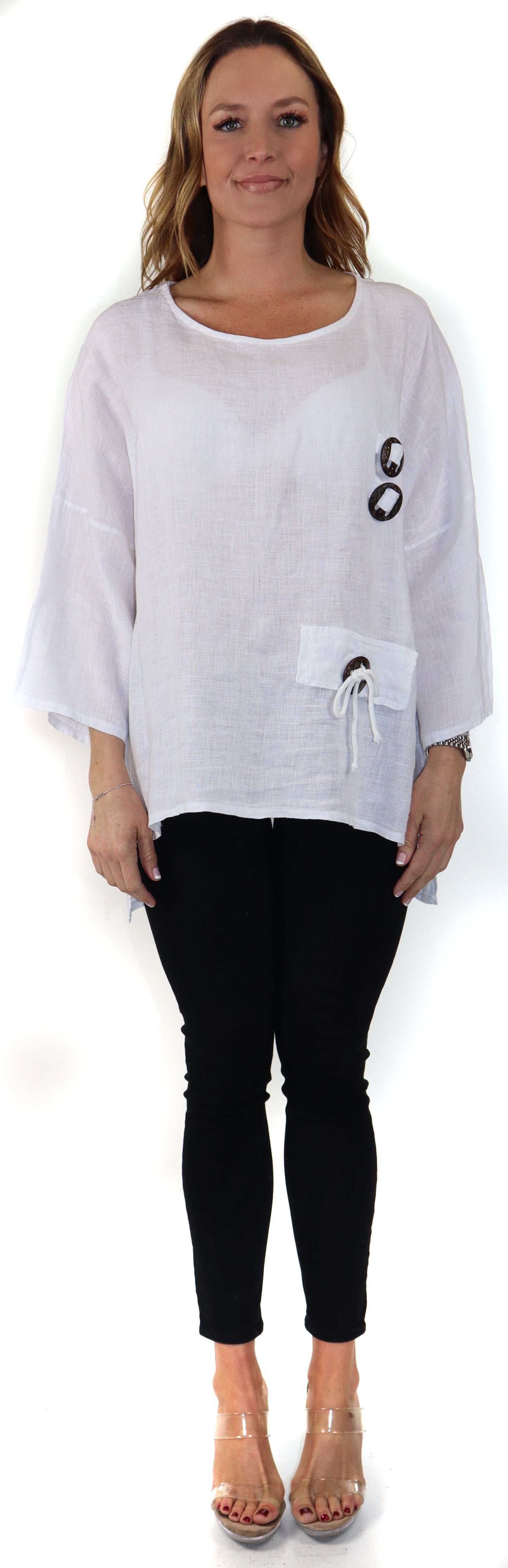 Loose Fit Oversized Tunic Blouse Top, One Size Fits All, 100% Natural Linen