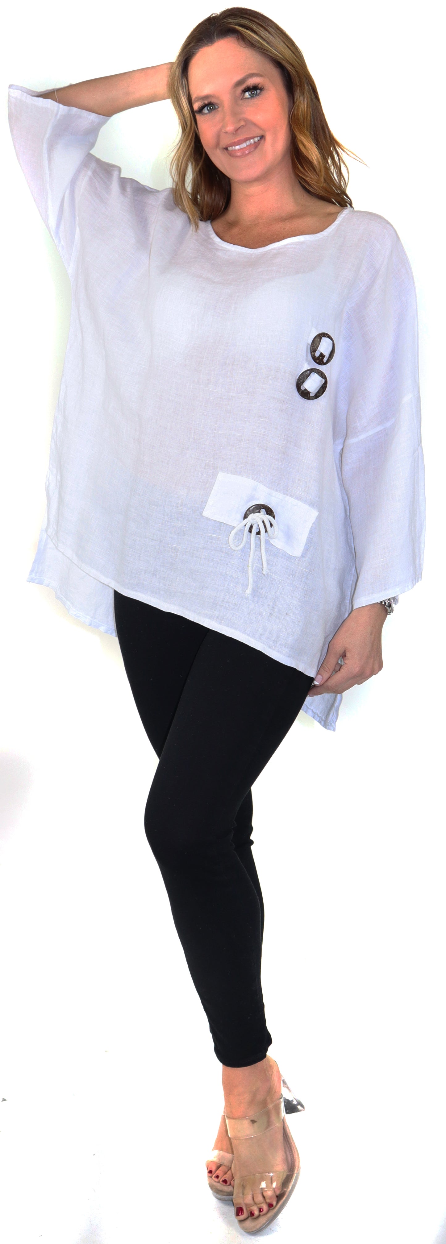Loose Fit Oversized Tunic Blouse Top, One Size Fits All, 100% Natural Linen