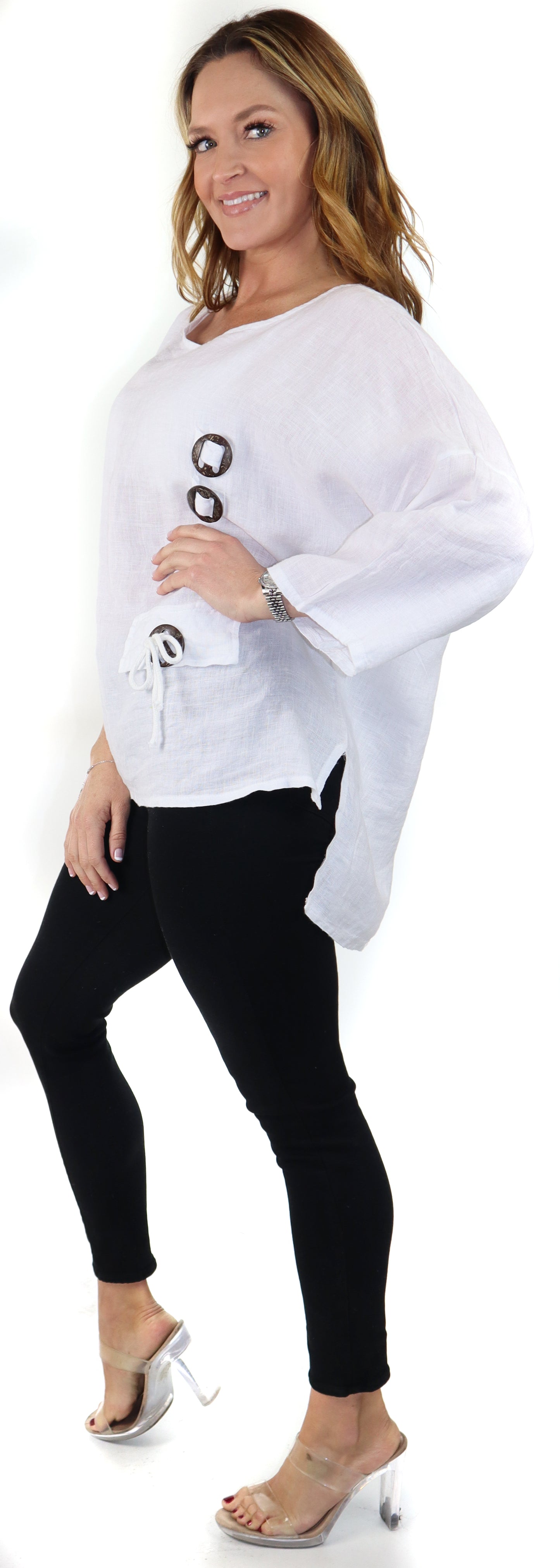 Loose Fit Oversized Tunic Blouse Top, One Size Fits All, 100% Natural Linen