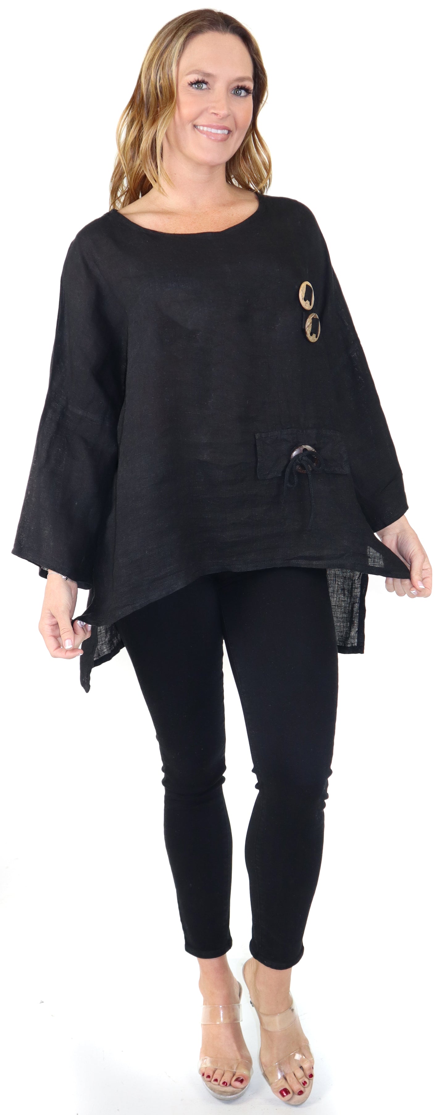 Loose Fit Oversized Tunic Blouse Top, One Size Fits All, 100% Natural Linen