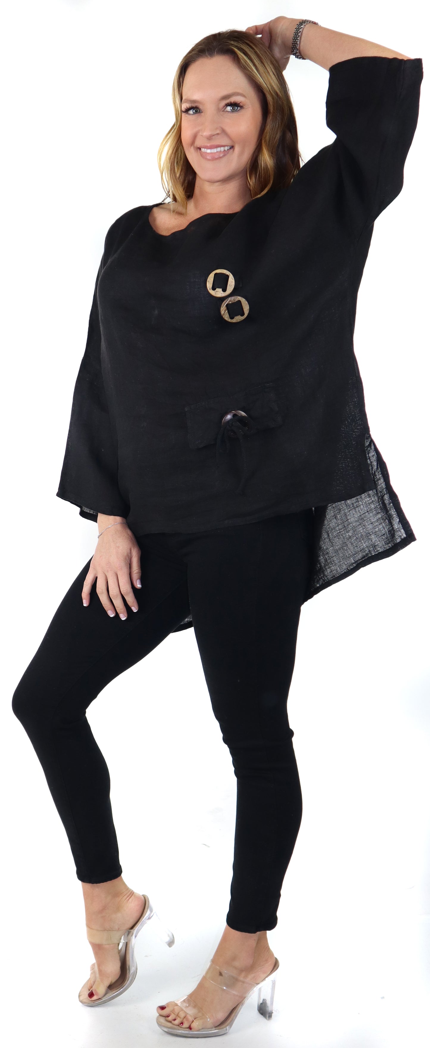 Loose Fit Oversized Tunic Blouse Top, One Size Fits All, 100% Natural Linen