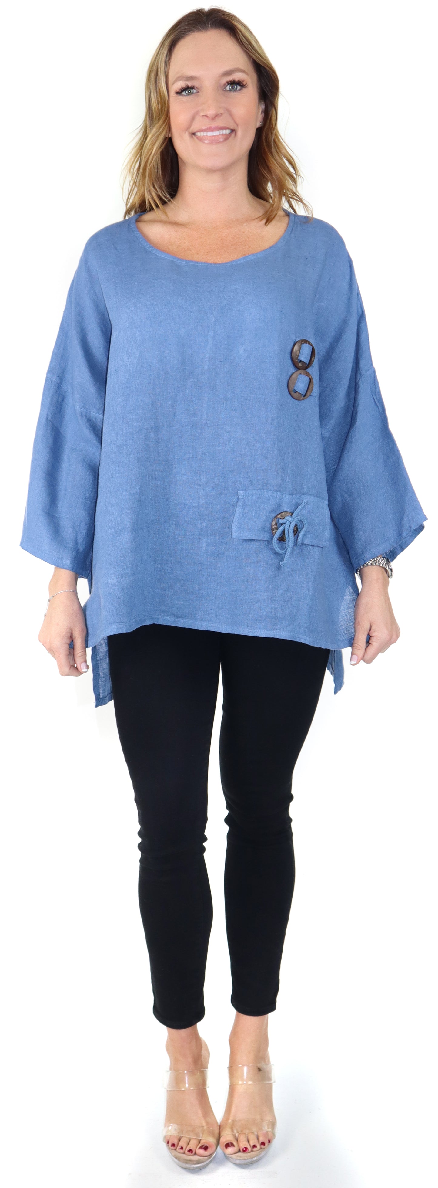 Loose Fit Oversized Tunic Blouse Top, One Size Fits All, 100% Natural Linen