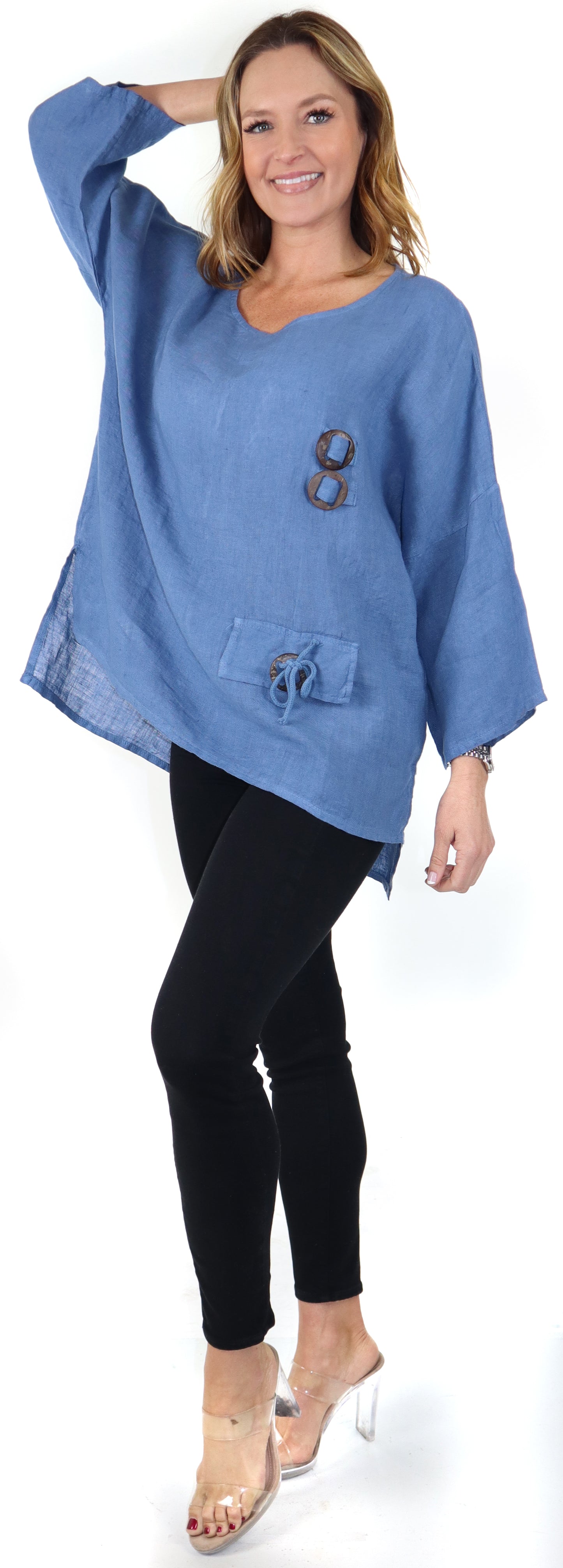 Loose Fit Oversized Tunic Blouse Top, One Size Fits All, 100% Natural Linen