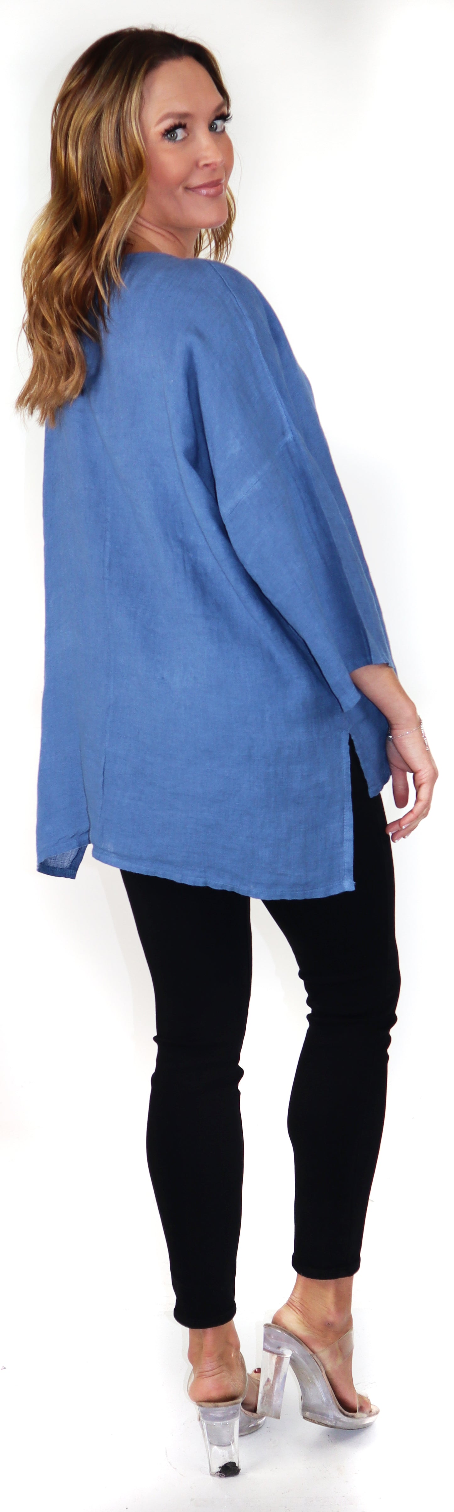 Loose Fit Oversized Tunic Blouse Top, One Size Fits All, 100% Natural Linen