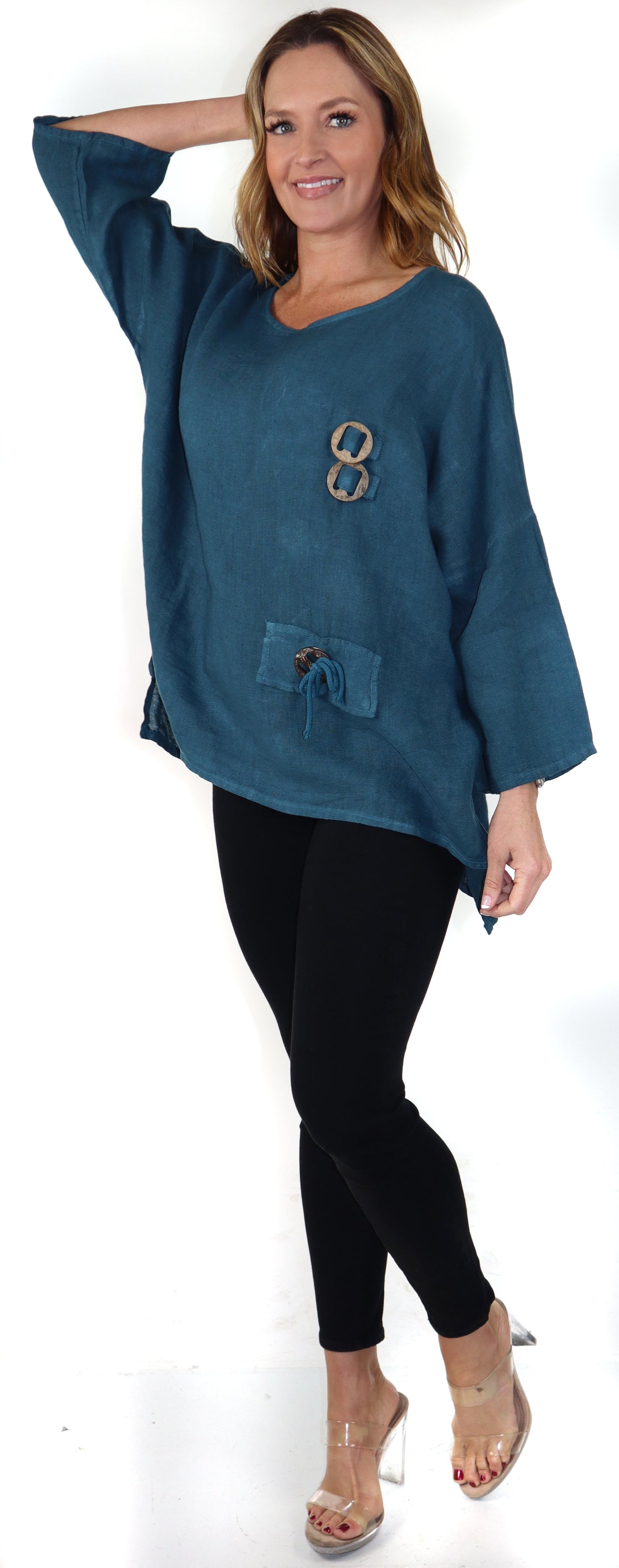 Loose Fit Oversized Tunic Blouse Top, One Size Fits All, 100% Natural Linen