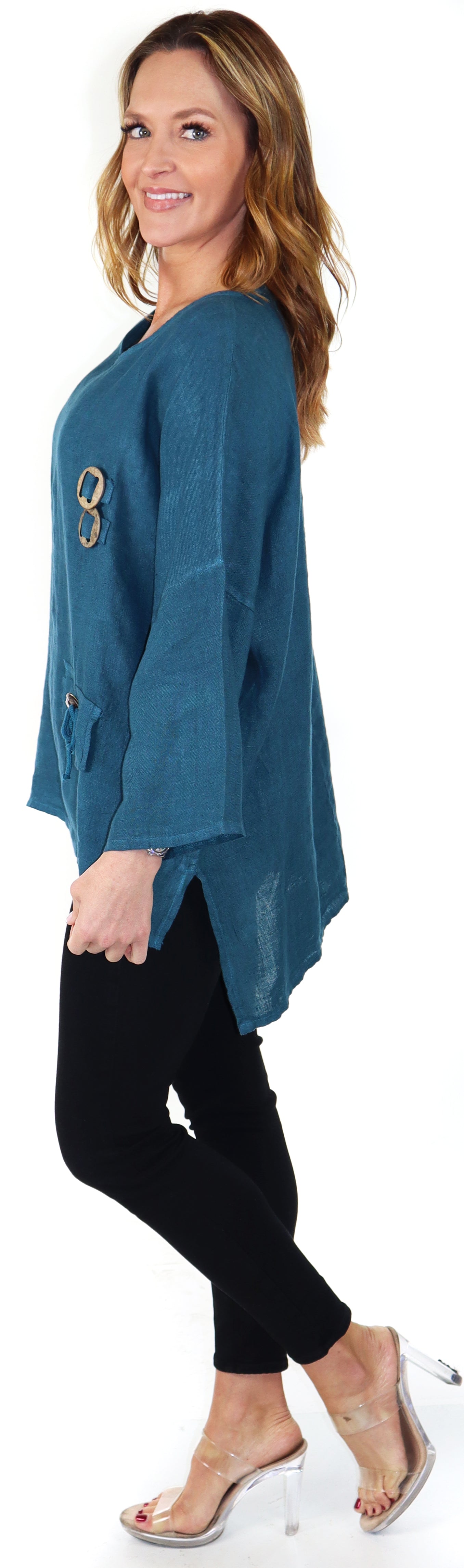 Loose Fit Oversized Tunic Blouse Top, One Size Fits All, 100% Natural Linen