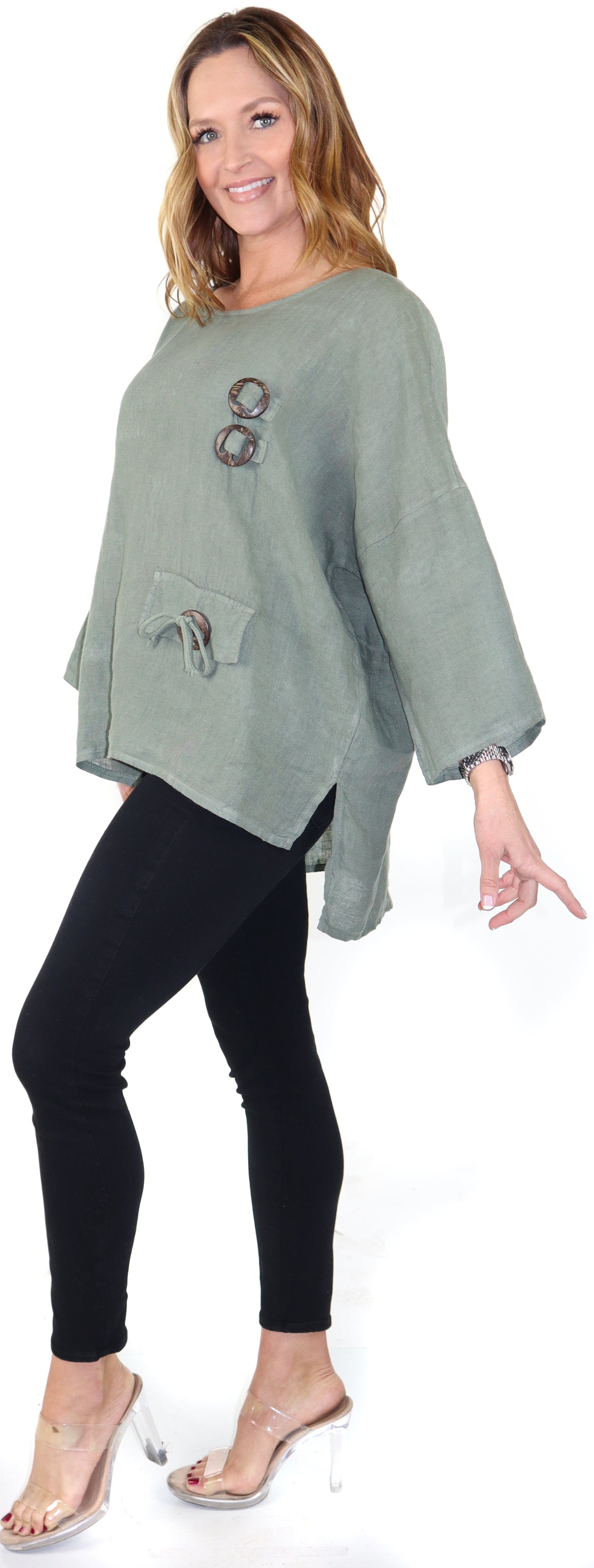 Loose Fit Oversized Tunic Blouse Top, One Size Fits All, 100% Natural Linen